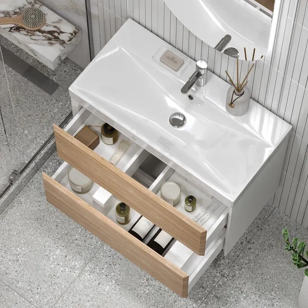 Тумба с раковиной подвесная Velvex Gesso tp.GES.9696.80.2Y белый матовый/дуб сонома, 80 см