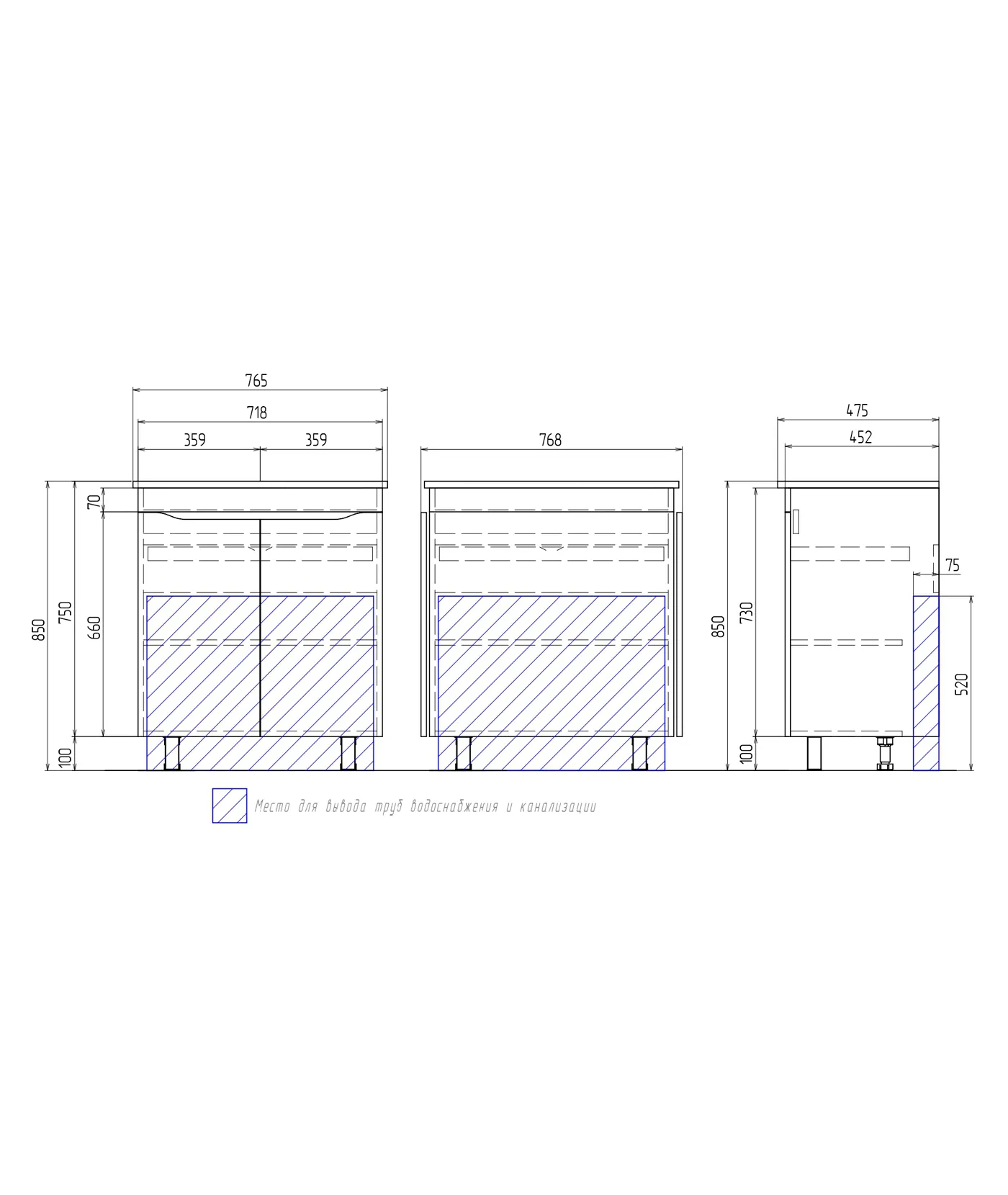 Тумба с раковиной напольная VIGO Grani tn.GRI.OSK.75.2D, 75 см