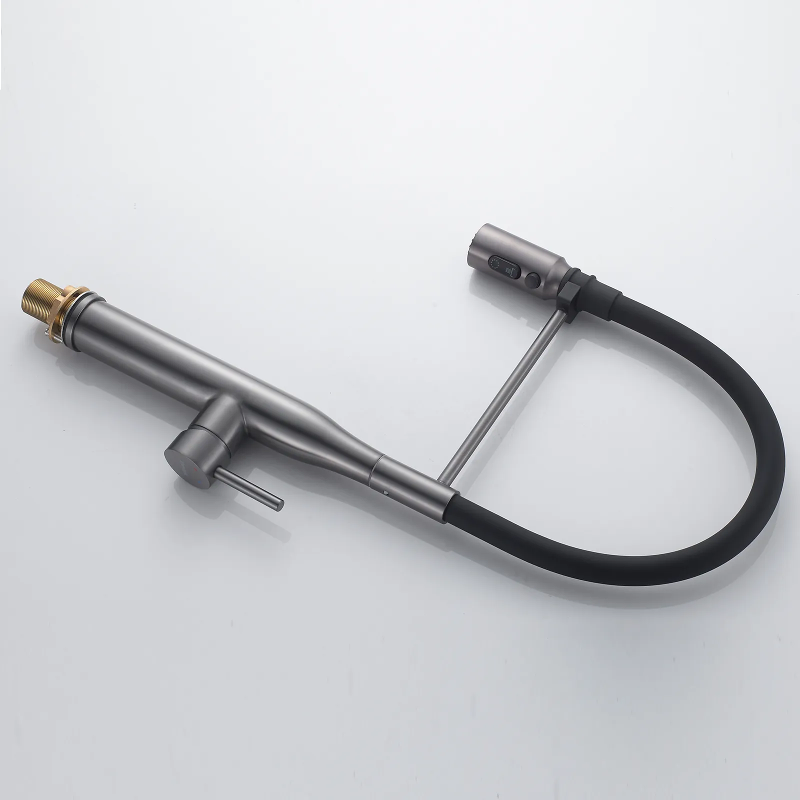 Смеситель для кухни с гибким изливом и режимом "душ" Shevanik S123T-3, оружейная сталь