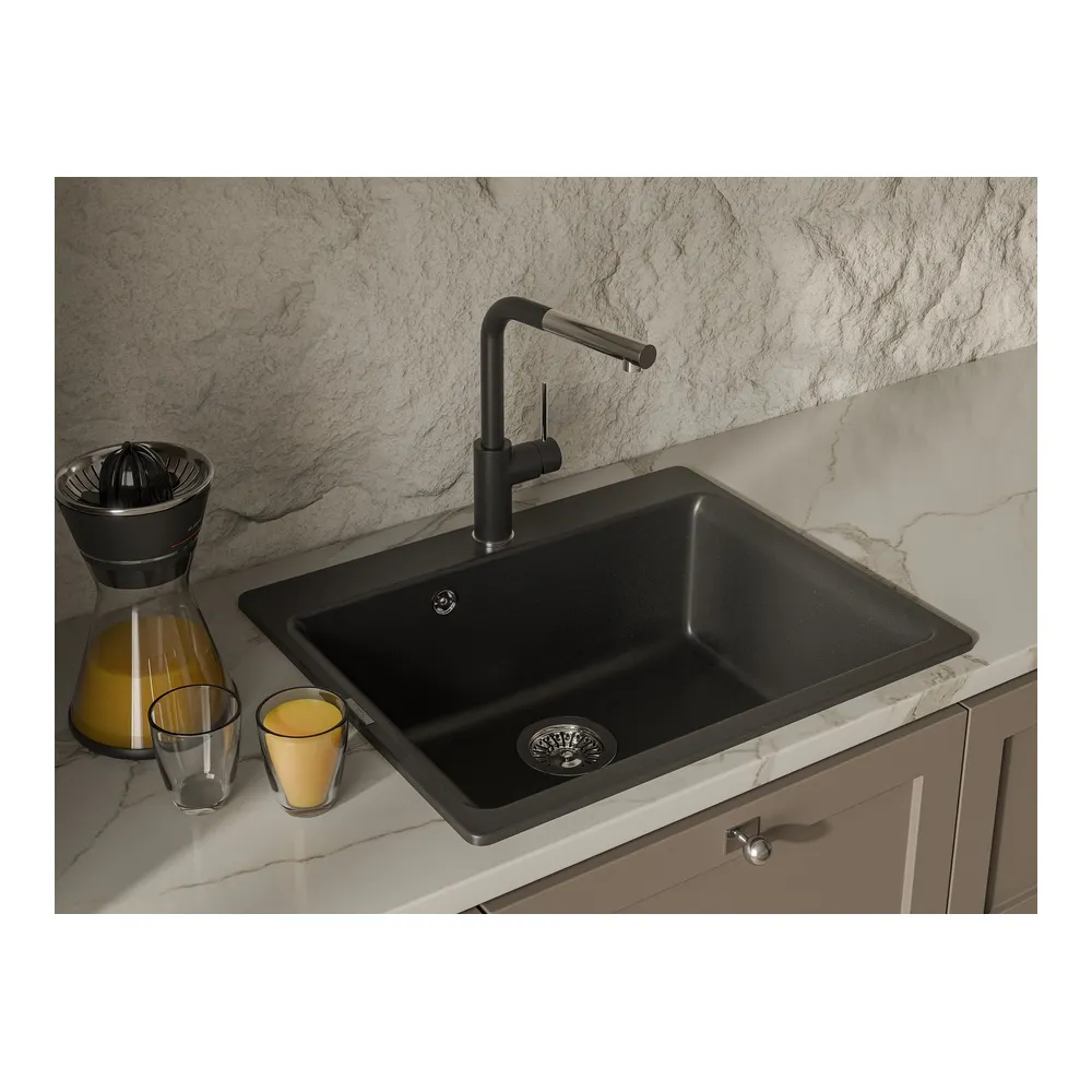 Смеситель для кухни с выдвижным изливом Rivelato Albano 1573503, черный/хром