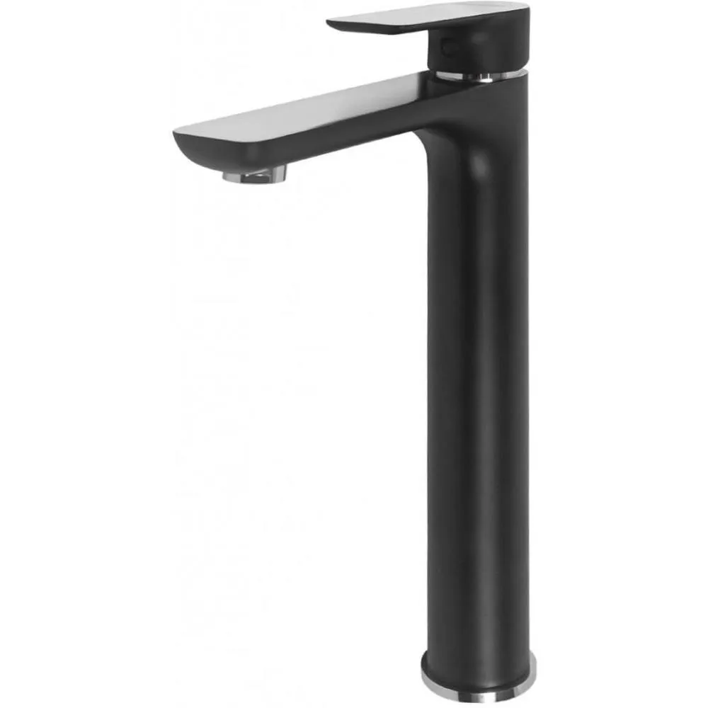 Смеситель для раковины высокий Hansberge H2099BC, черный/хром