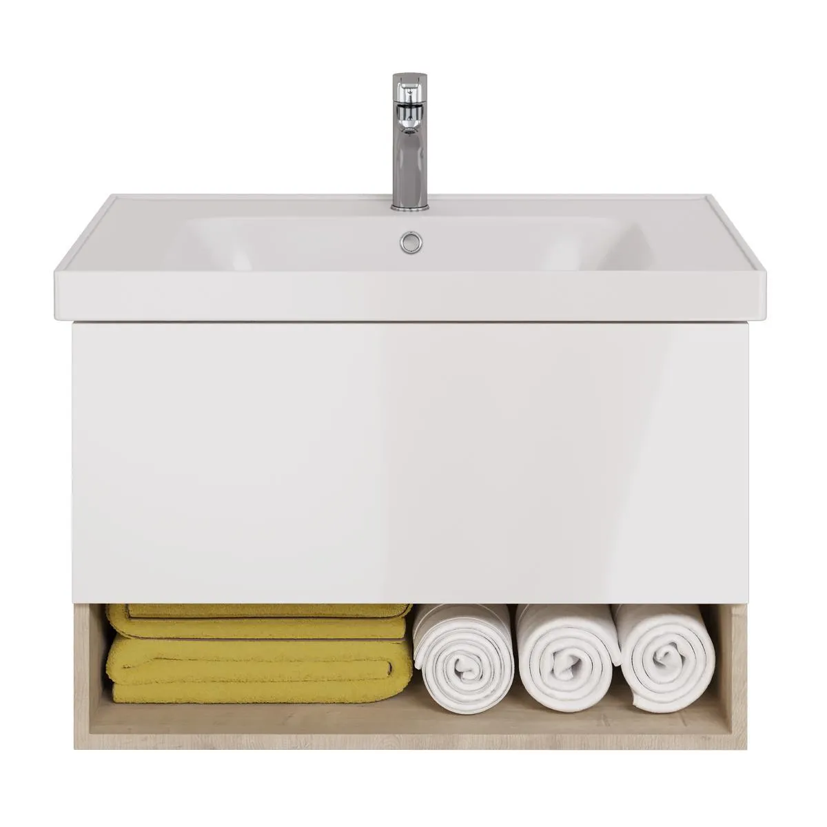 Тумба под раковину подвесная Dreja Perfecto 90 см, дуб эврика/белый