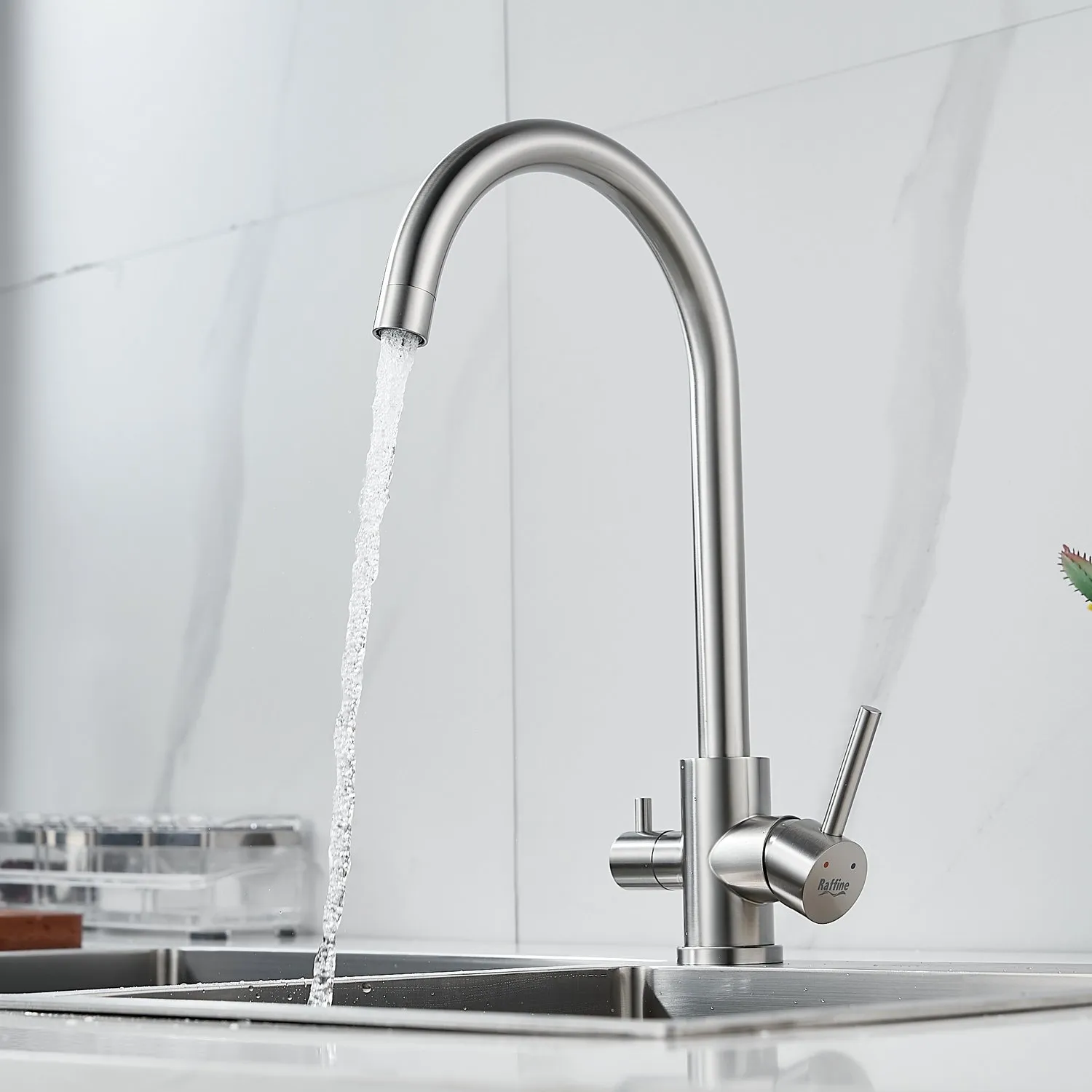 Смеситель для кухни с подключением фильтра воды Raffine F108L, сатин