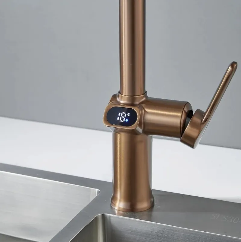 Смеситель для кухни с индикатором температуры Knotlor KN-100/RB, бронза