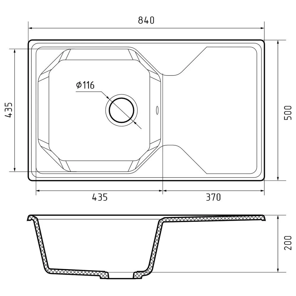 Кухонная мойка GranFest UNIQUE 840L, топаз