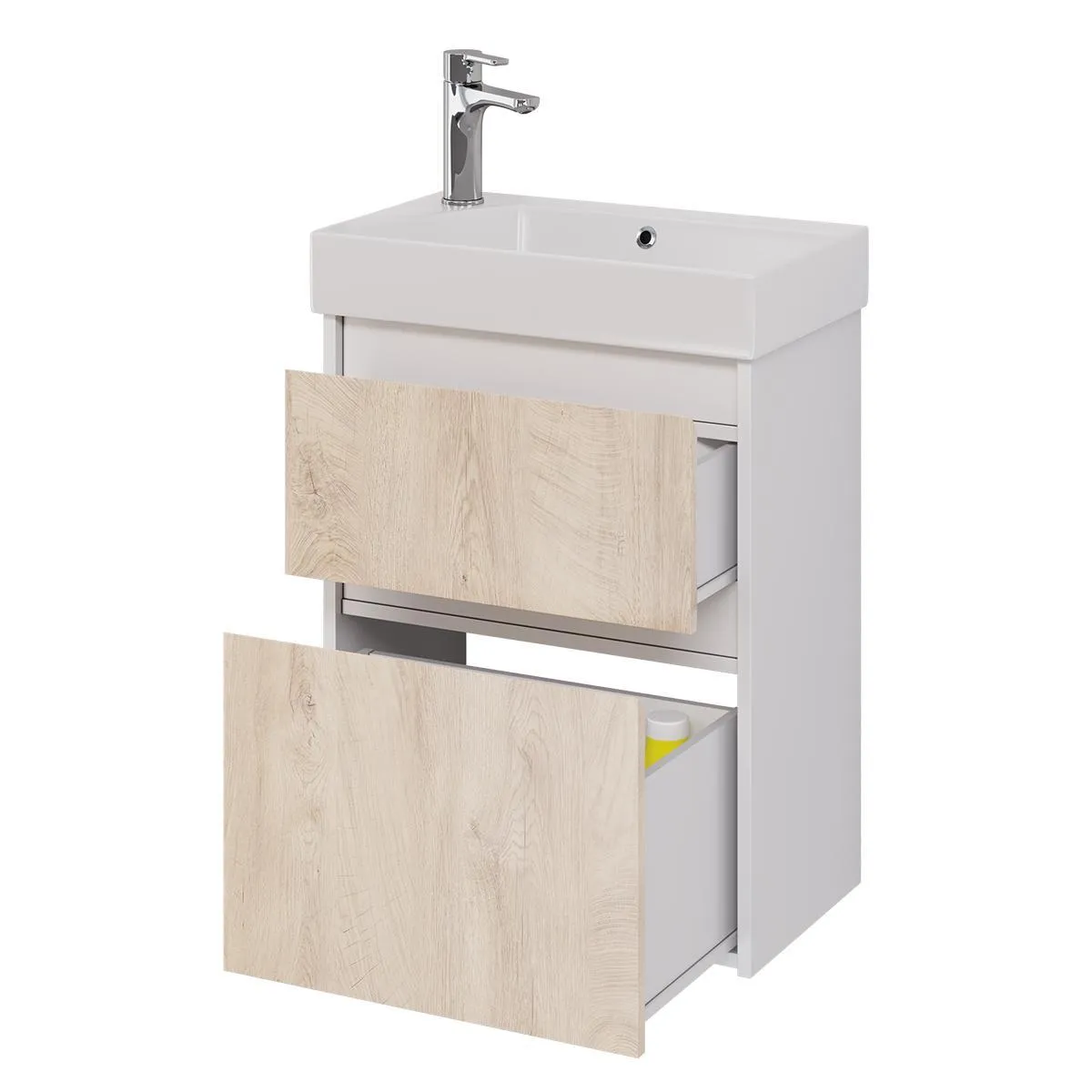 Тумба с раковиной подвесная Dreja Slim 55 см, белый/дуб кантри