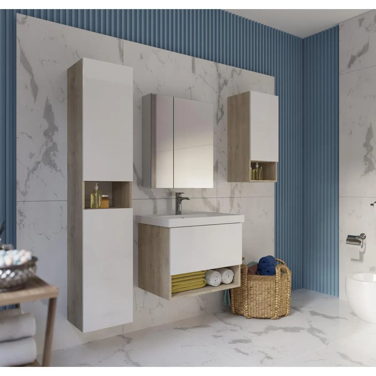 Тумба с раковиной подвесная Dreja Perfecto 70 см, дуб эврика/белый