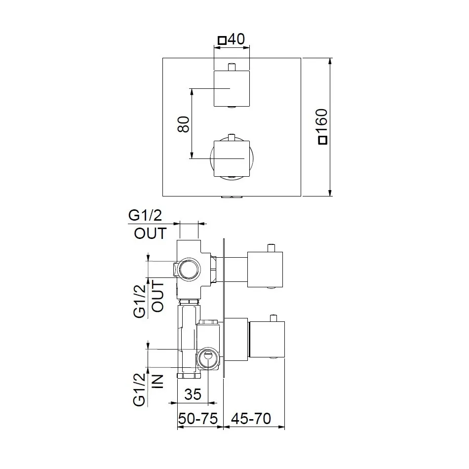 Смеситель для душа встраиваемый с термостатом Webert Pegaso PE970903010, золото