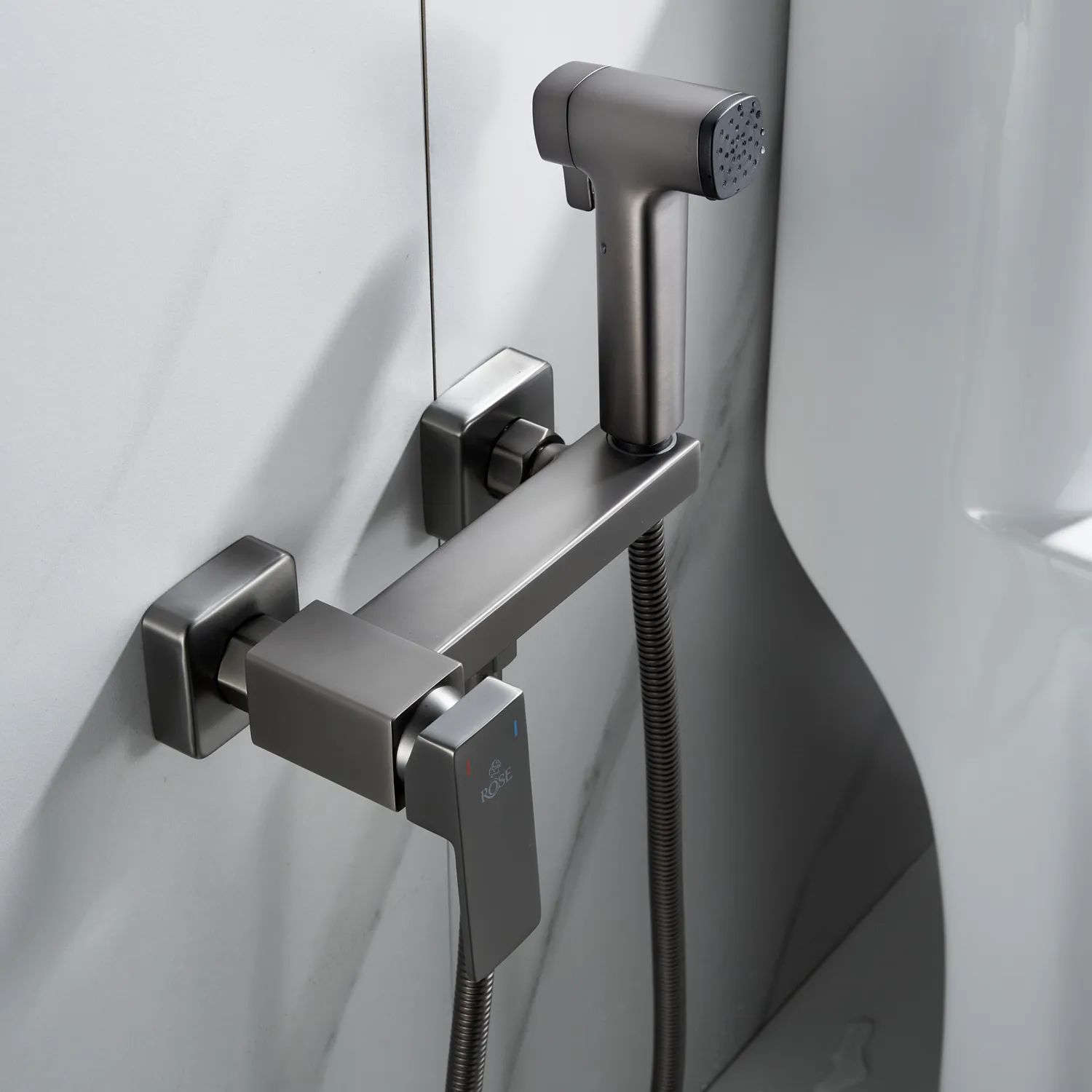 Гигиенический душ со смесителем Rose R2805T-1, оружейная сталь