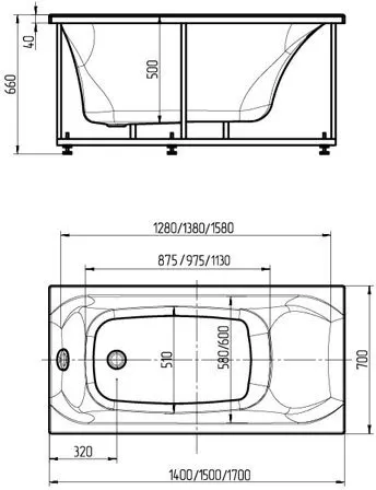 Ванна акриловая АКВАТЕК Альфа 140x70 (без гидромассажа)