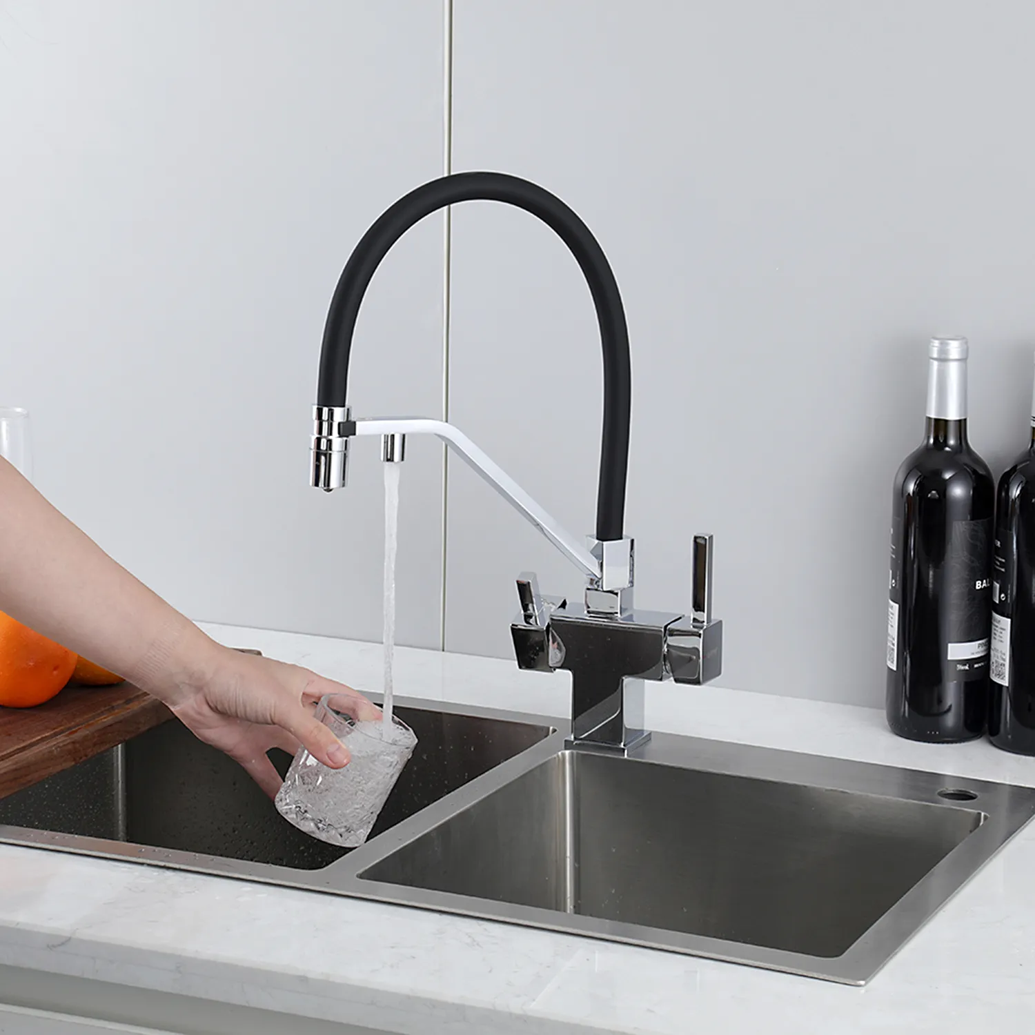 Смеситель для кухни с гибким изливом и подключением фильтра GAPPO G4395-60, хром