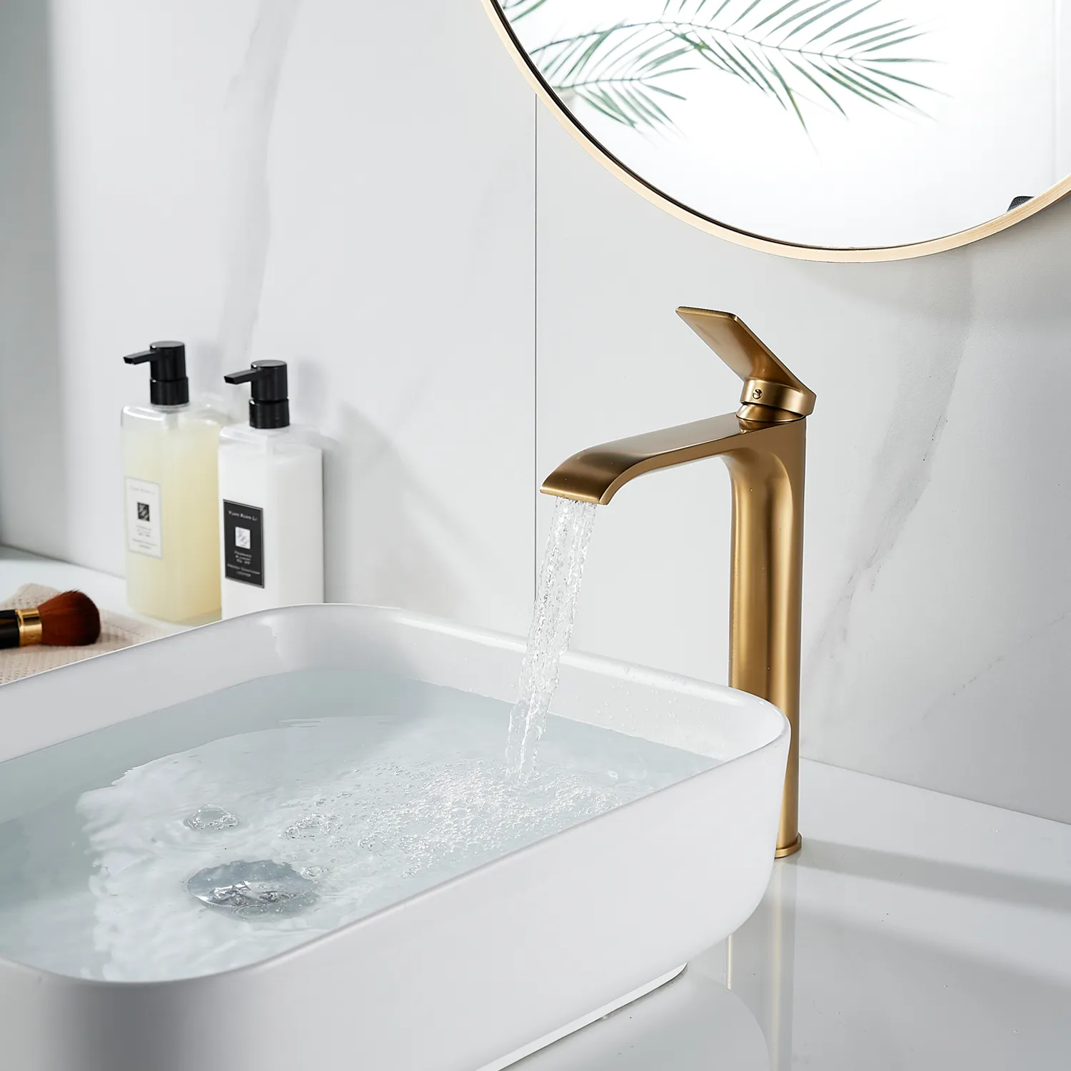 Смеситель для раковины высокий Shevanik S4111G, золотой сатин