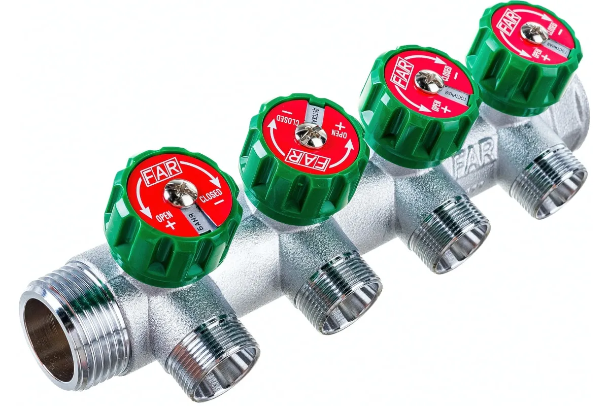 Коллектор регулирующий FAR 3/4"х1/2"EU (ВР-НР) на 4 отвода, с вставкой под плоское уплотнение (FK 3824 3412UN)