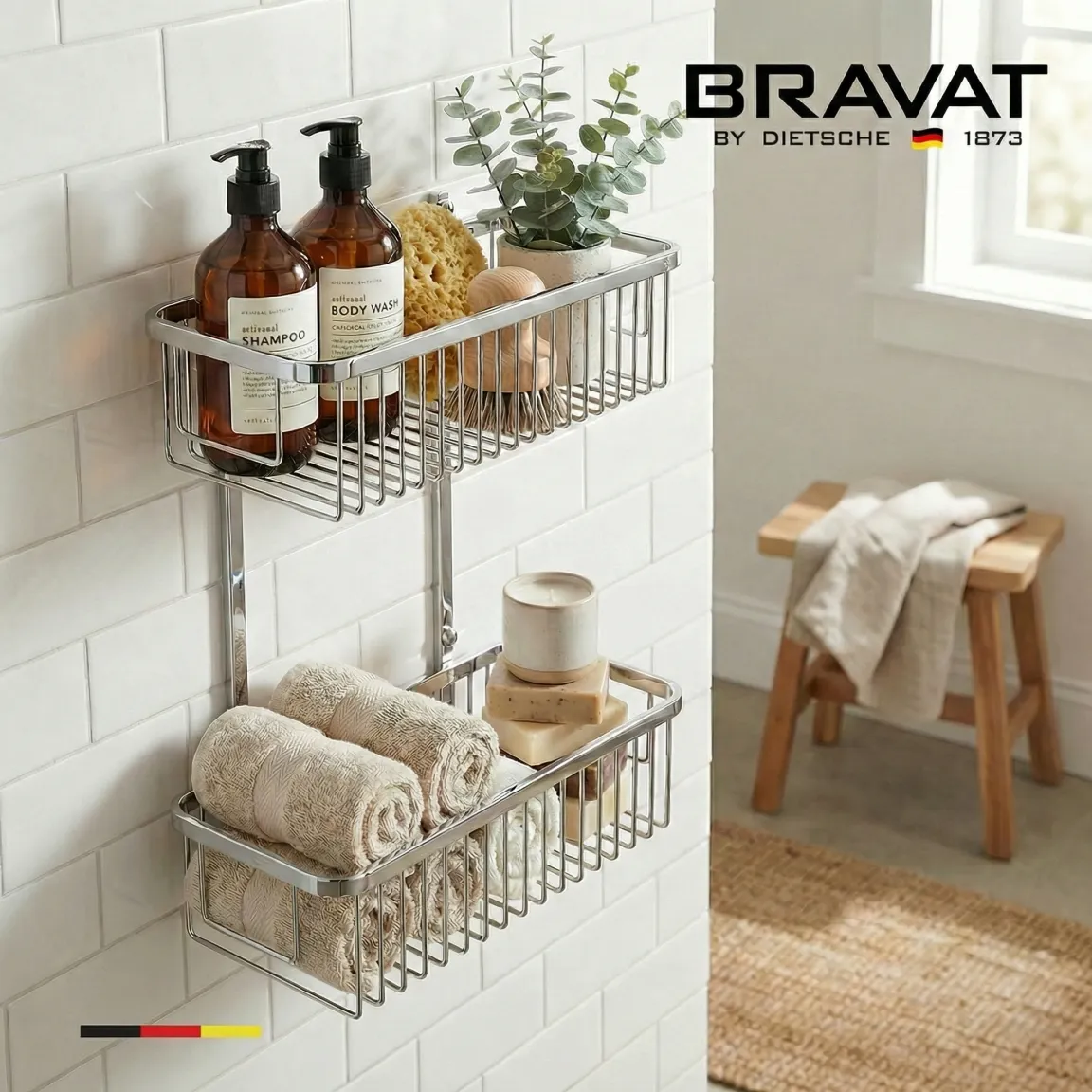 Полка двойная для ванной комнаты BRAVAT (D71002CP-SW)
