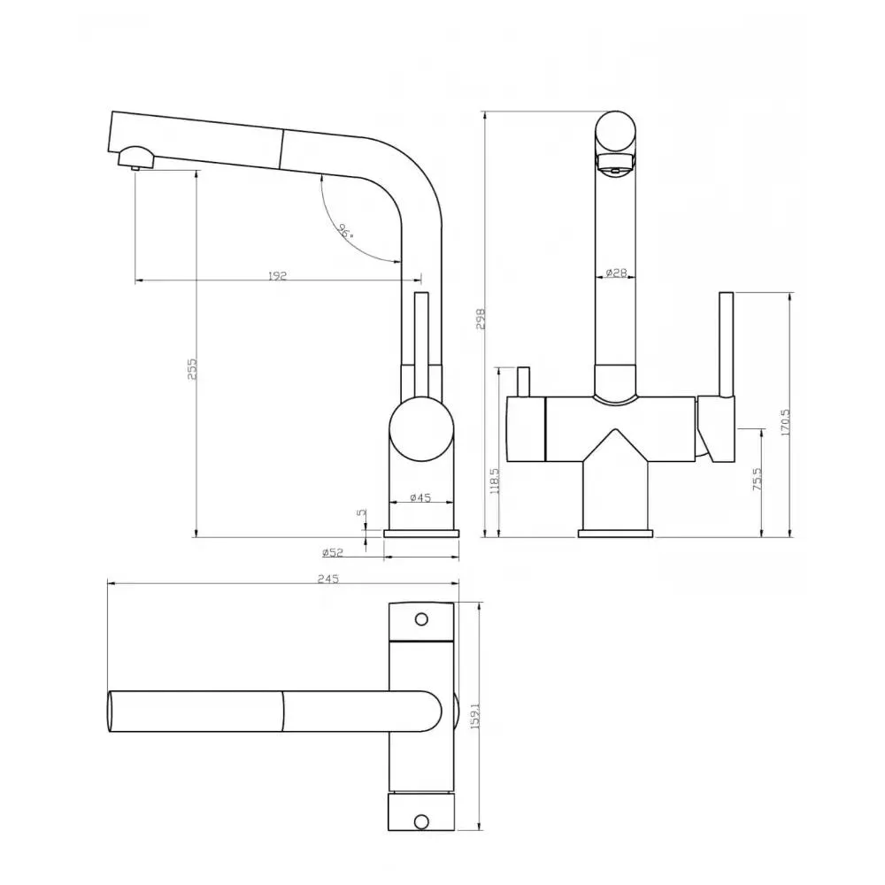 Смеситель для кухни с выдвижным изливом Grocenberg GB4097BG, графит