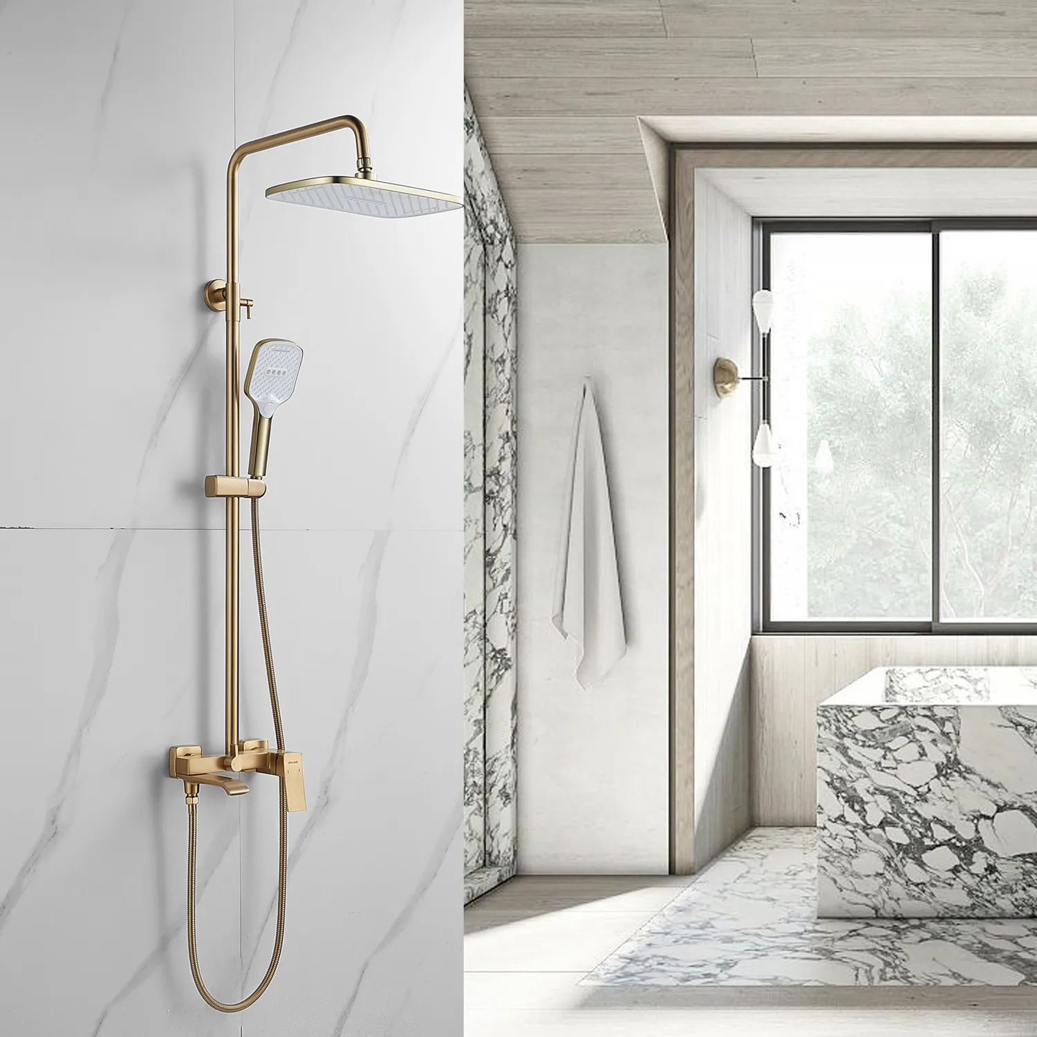 Душевая система Shevanik S4036G, золотой сатин