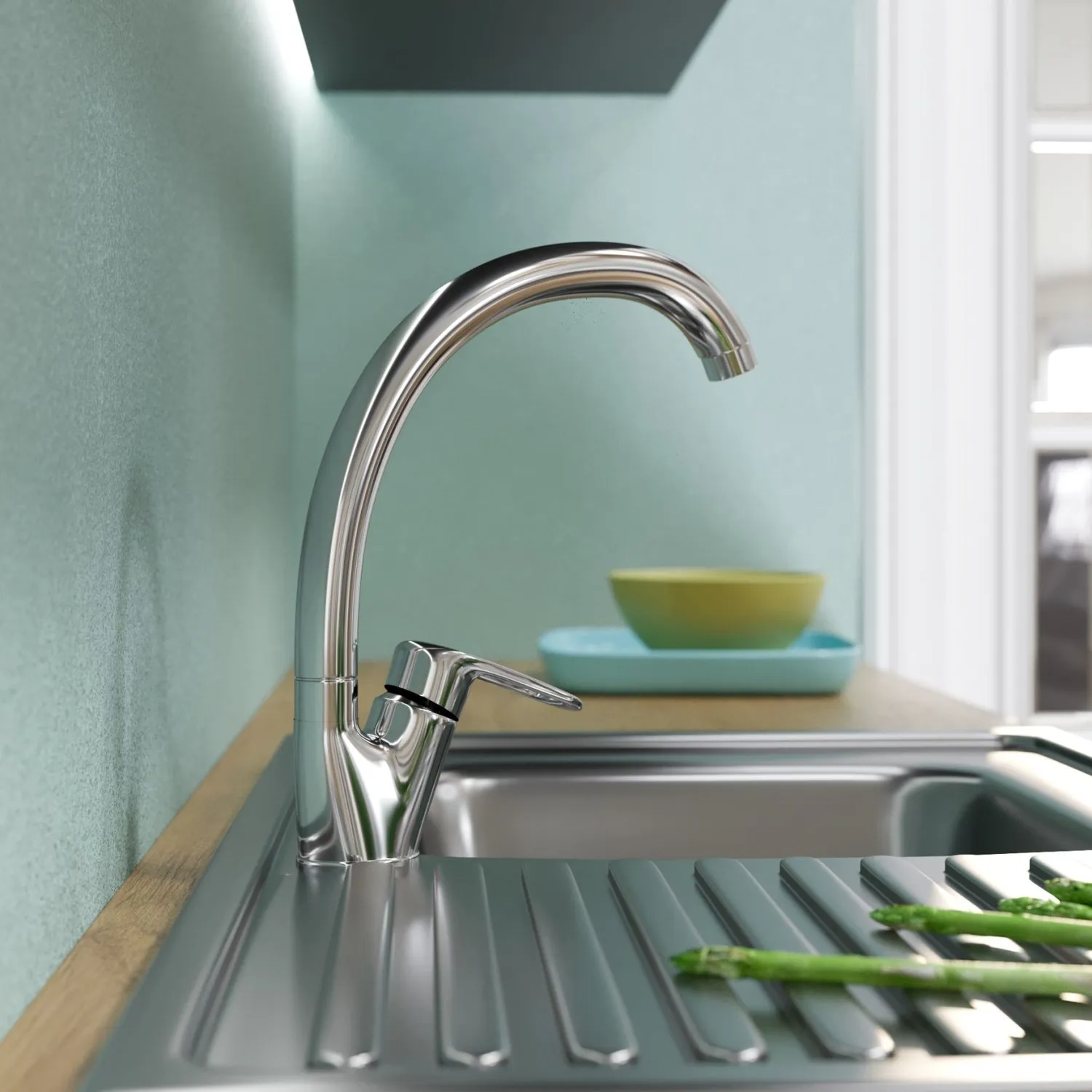 Смеситель для кухни MIXLINE ML06-032 высокий излив боковая ручка (522131)