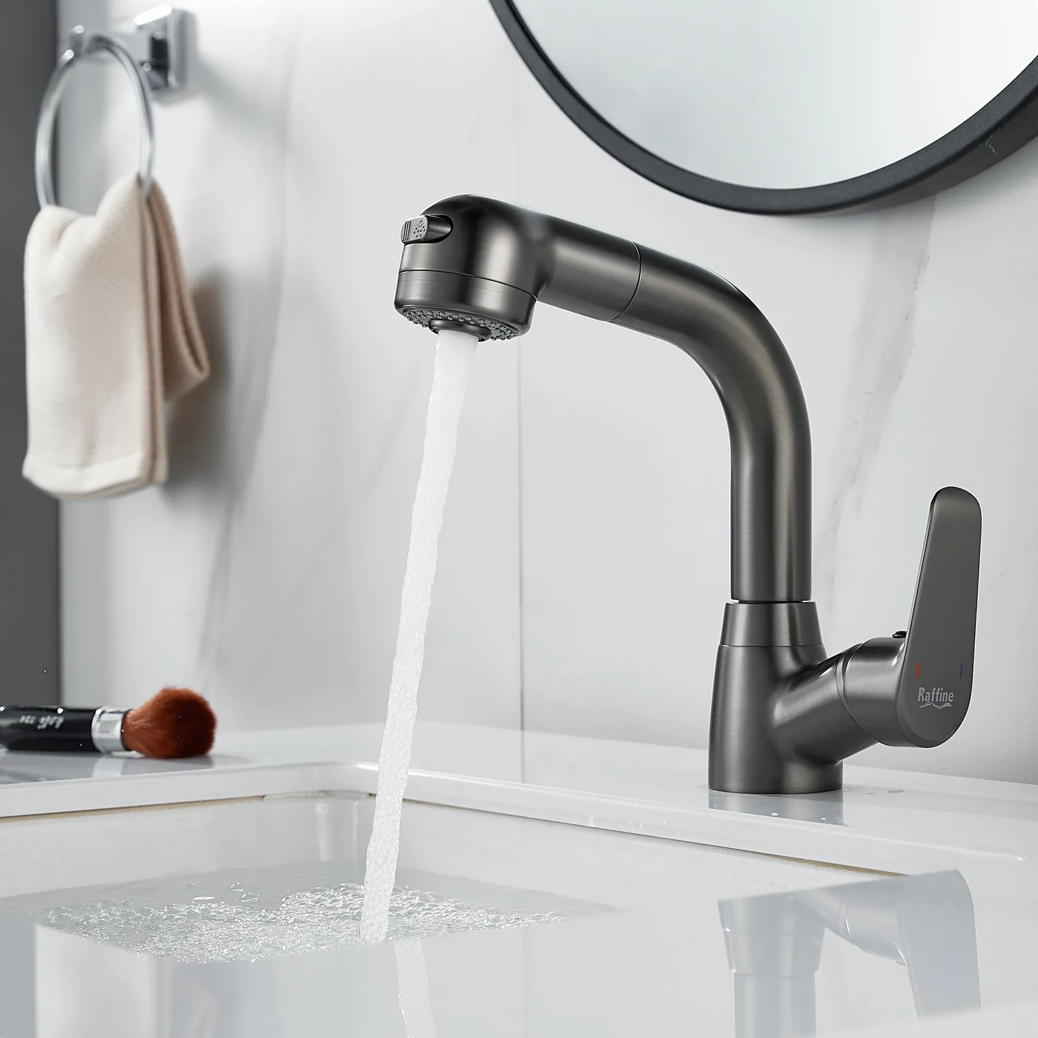 Смеситель для раковины многофункциональный Raffine F291T, оружейная сталь