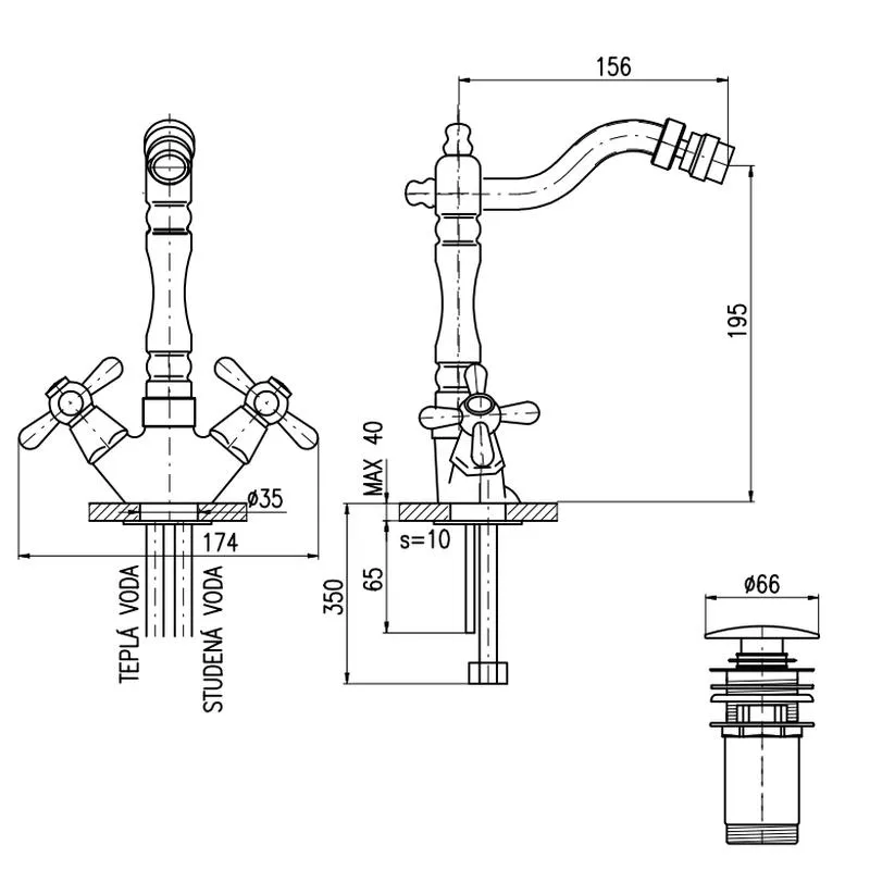 Смеситель для биде Rav Slezak MORAVA MK121.5/9Z, золото