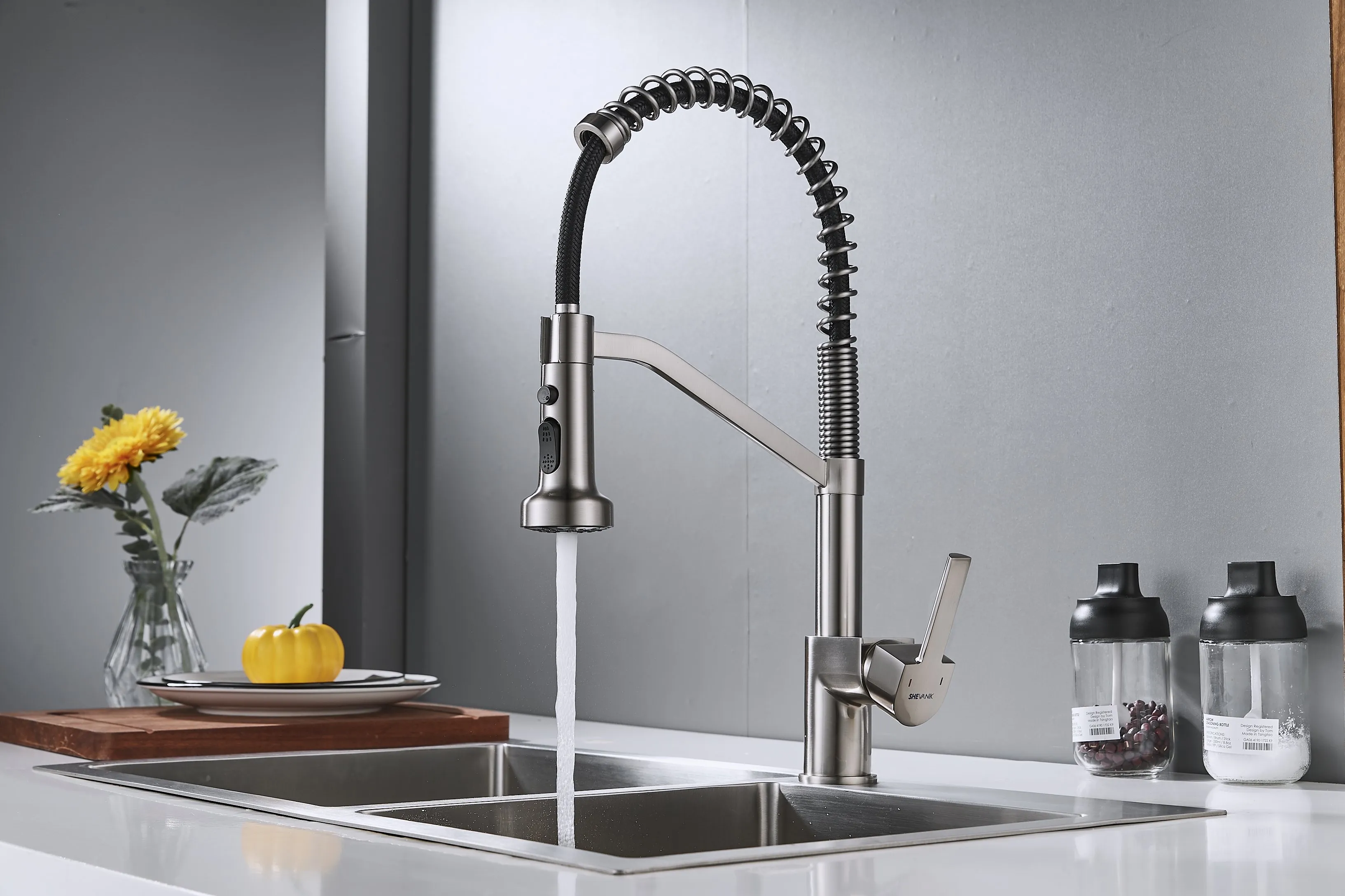 Смеситель для кухни с гибким изливом Shevanik S963L, сатин