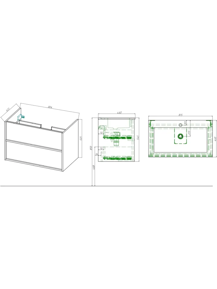 AQ66080-DO-MG Комплект мебели:Тумба 80 см ЛИБРА с раковиной AQ0480-00, 2 ящика,цвет фасадов серый мат, корпус дуб давос