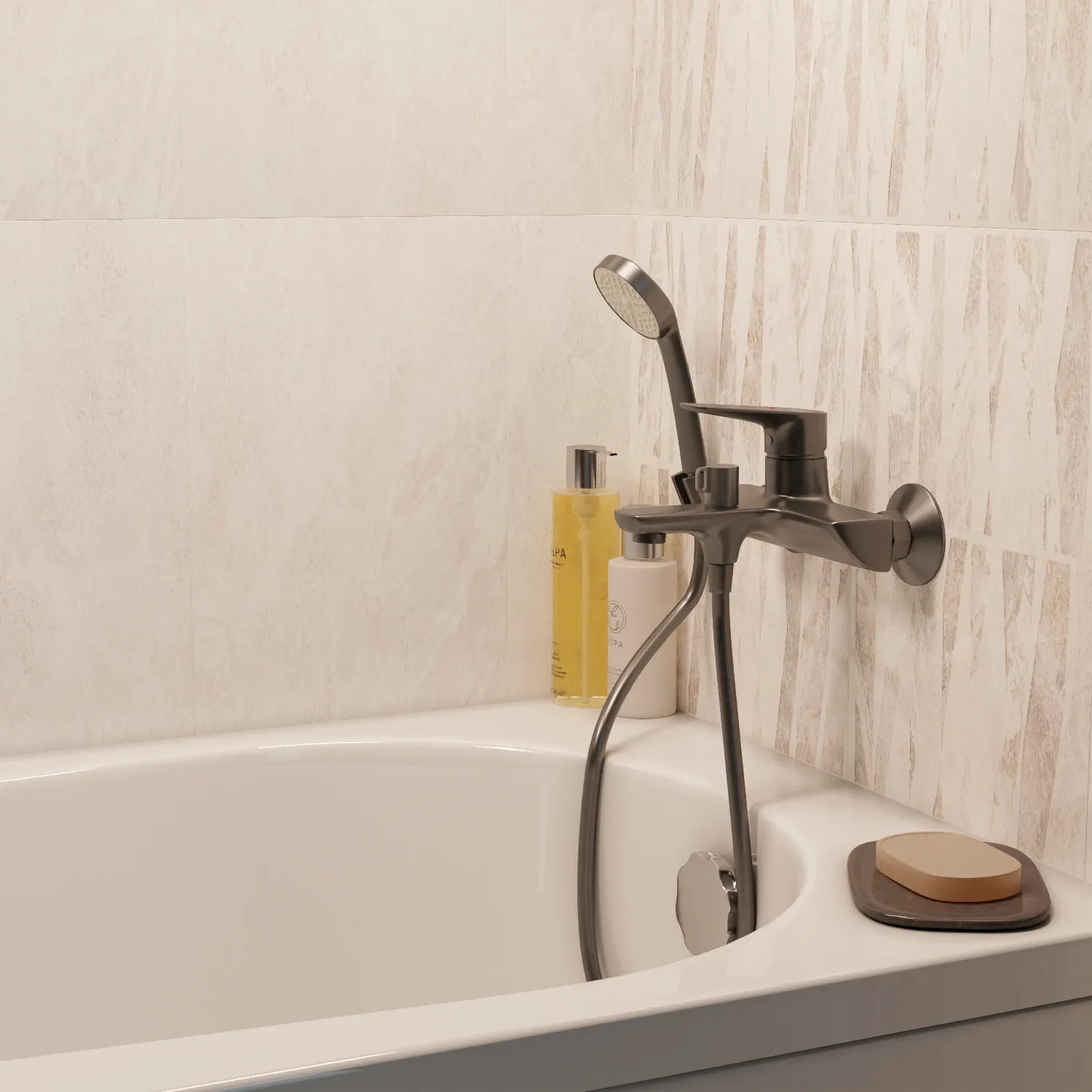 Смеситель для ванны 35k MIXLINE МЛ14-01 (ML14-01GR) ГРАФИТ (556604)