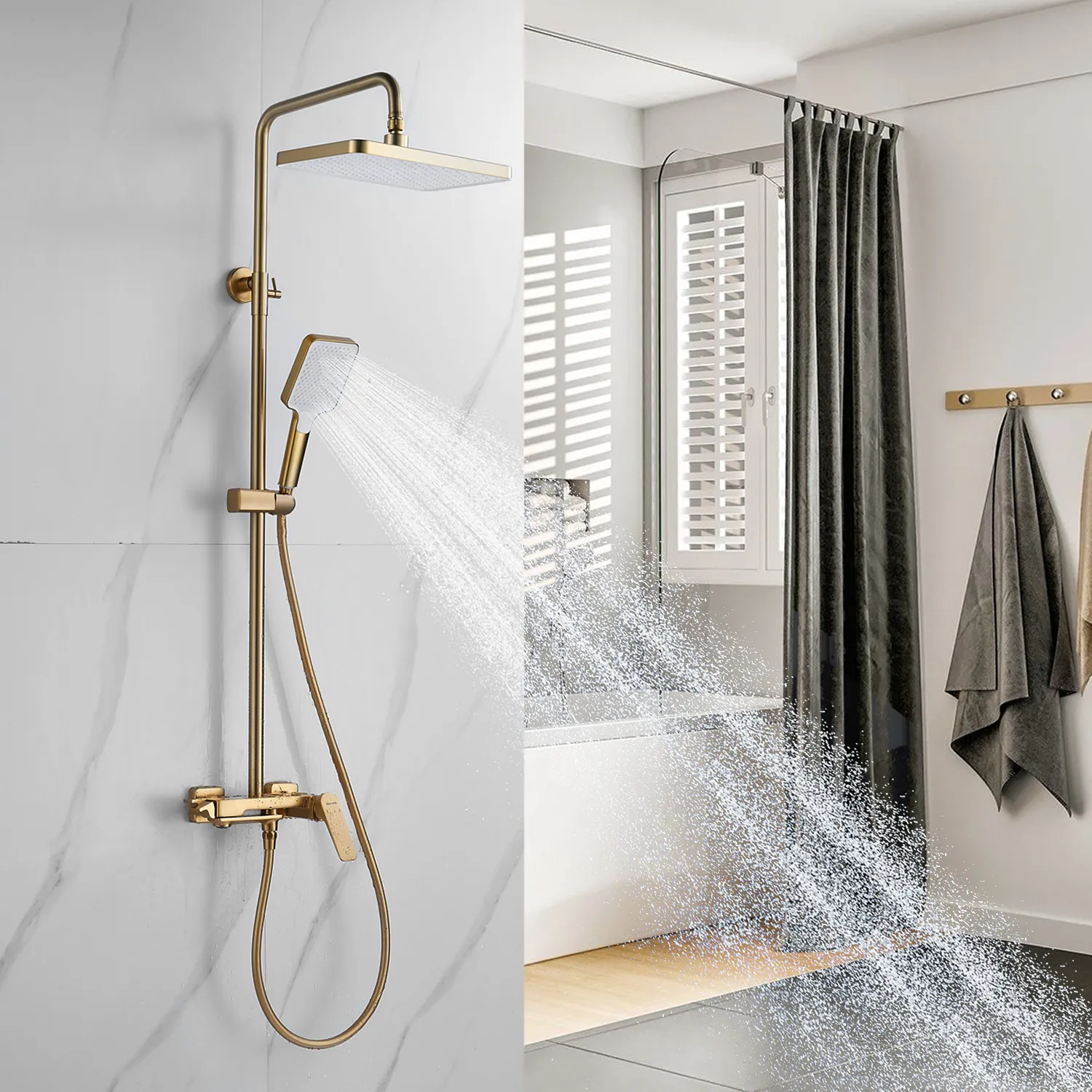 Душевая система Shevanik S4226G, золотой сатин