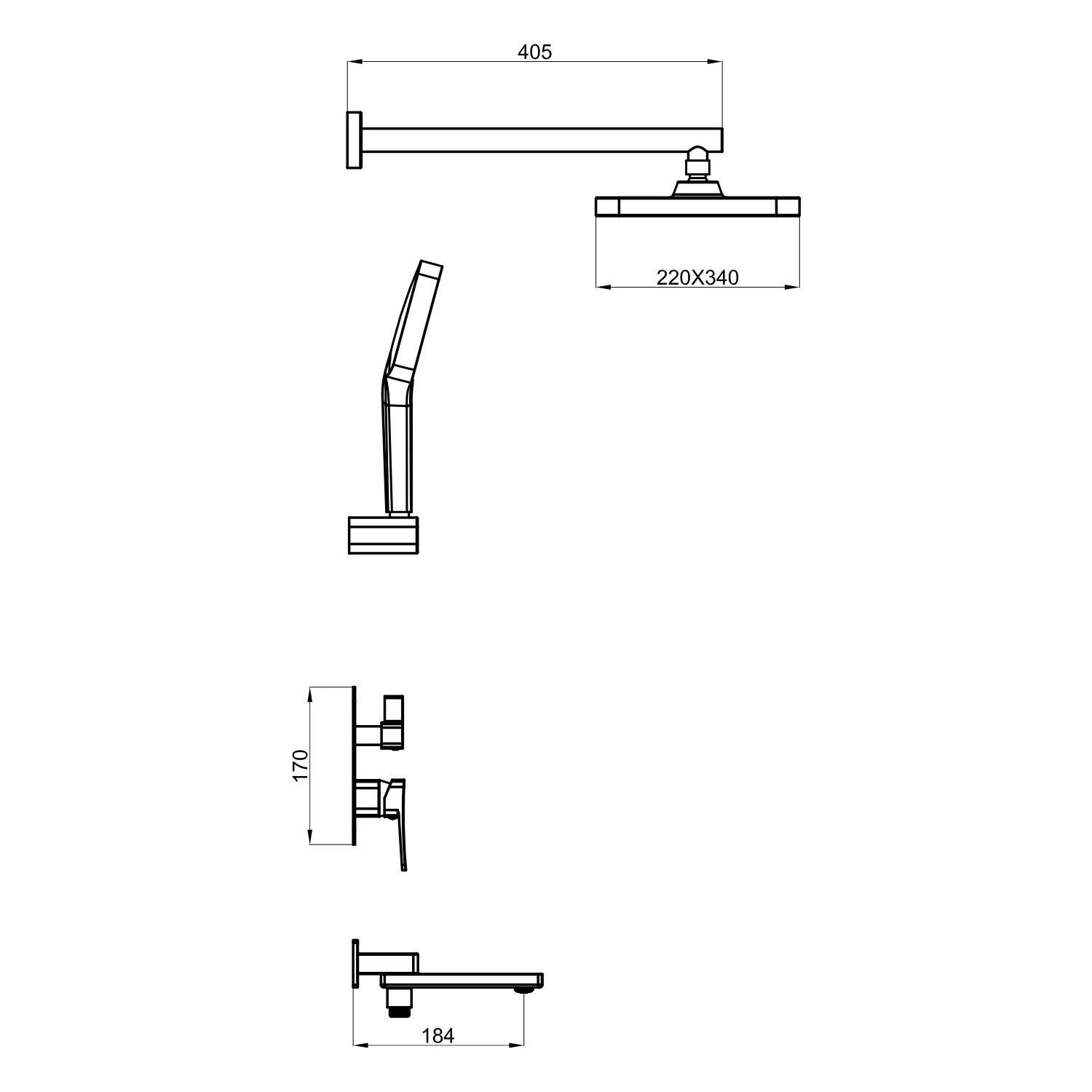 Душевая система встраиваемая Shevanik S9935T, оружейная сталь