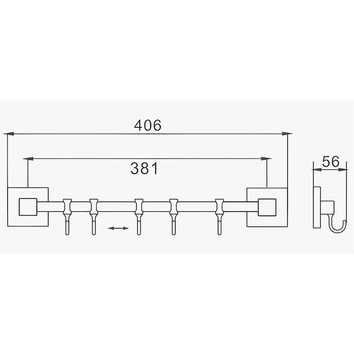 Планка с крючками для полотенец D-Lin D288222-5, черный