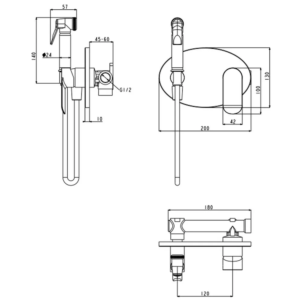 Гигиенический душ со смесителем встраиваемый Grocenberg GB003CR, хром