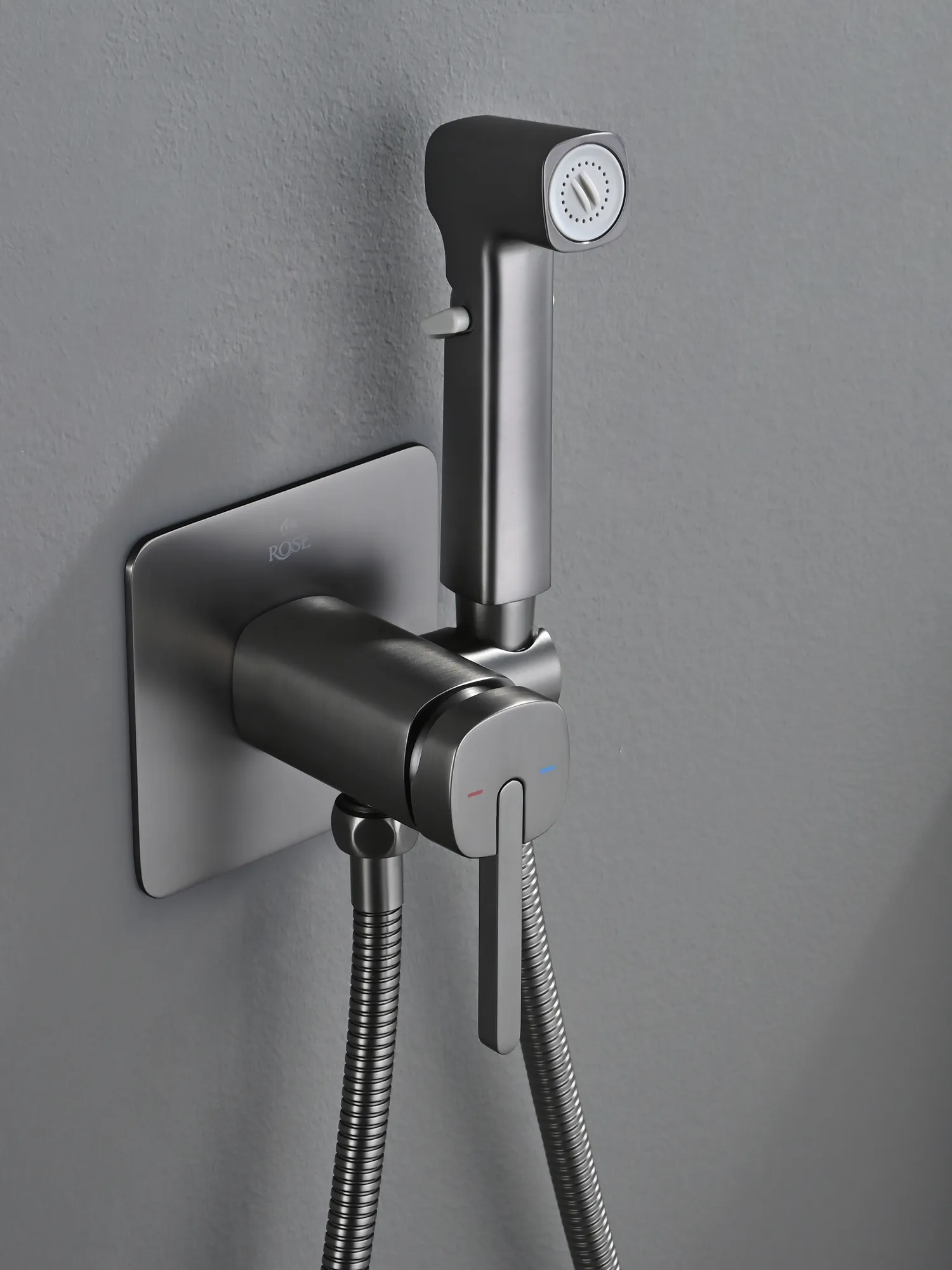 Гигиенический душ со смесителем Rose R245T, оружейная сталь