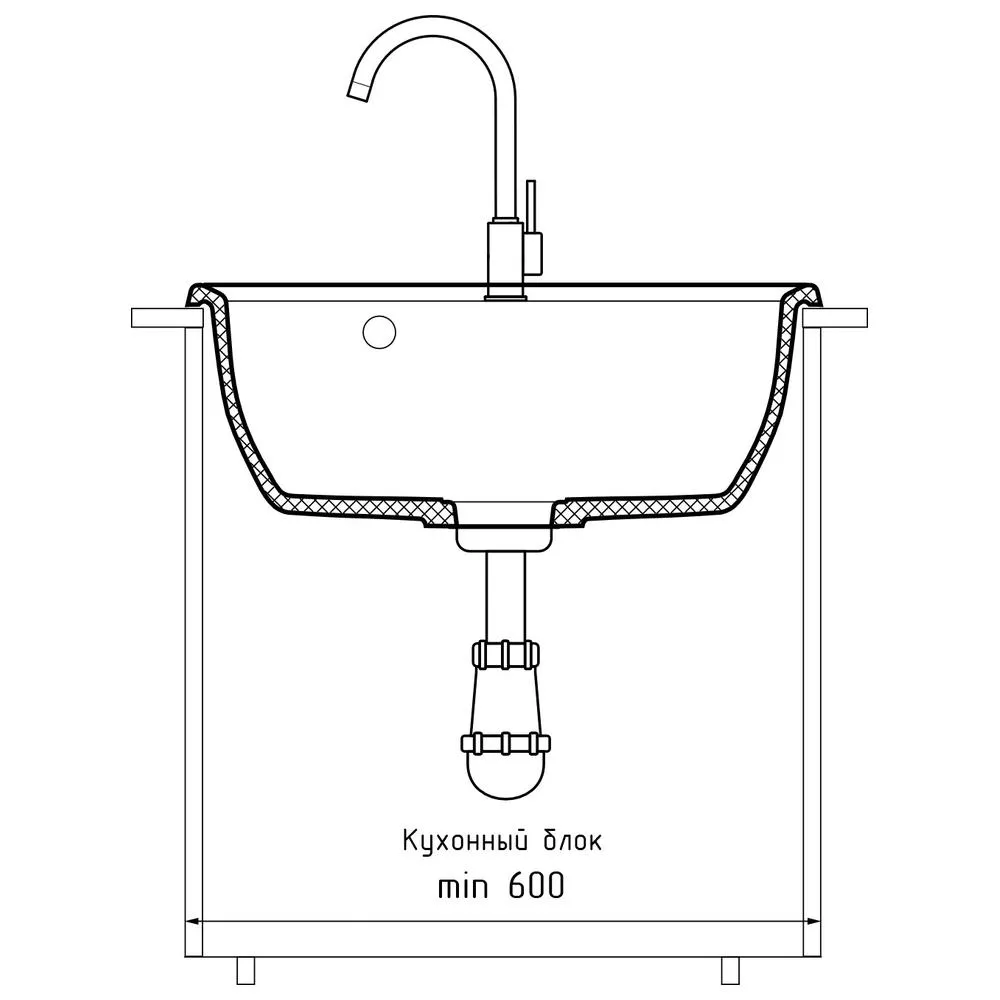 Кухонная мойка GranFest VERTEX 580, иней