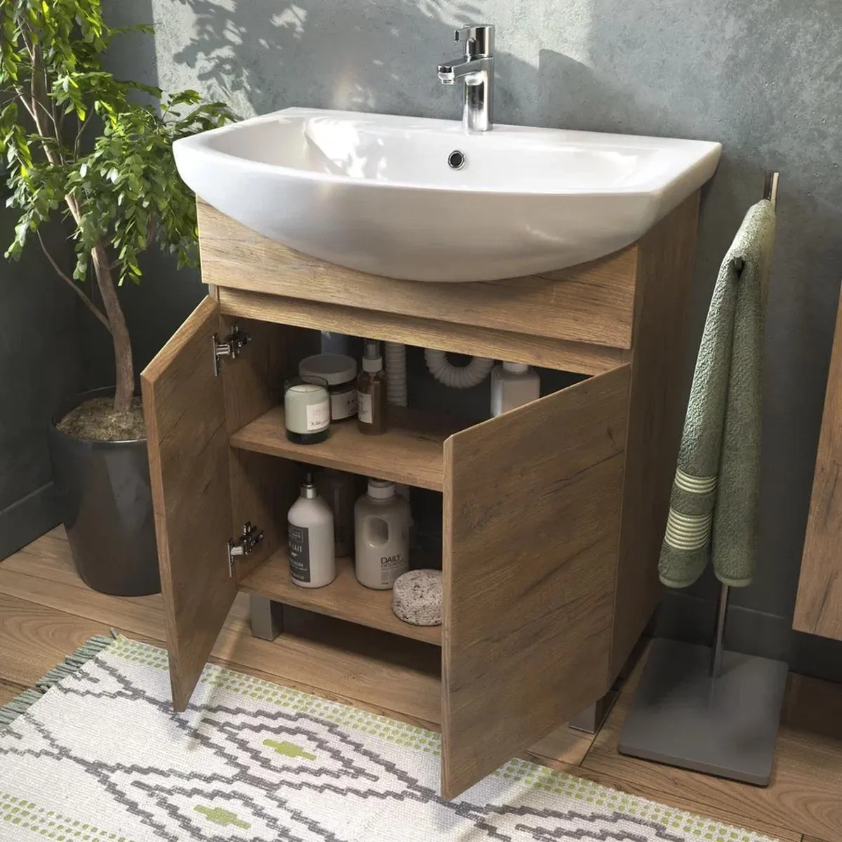 Тумба с раковиной напольная VIGO Wing tn.WIN.BAL.70.2D дуб золотой, 70 см