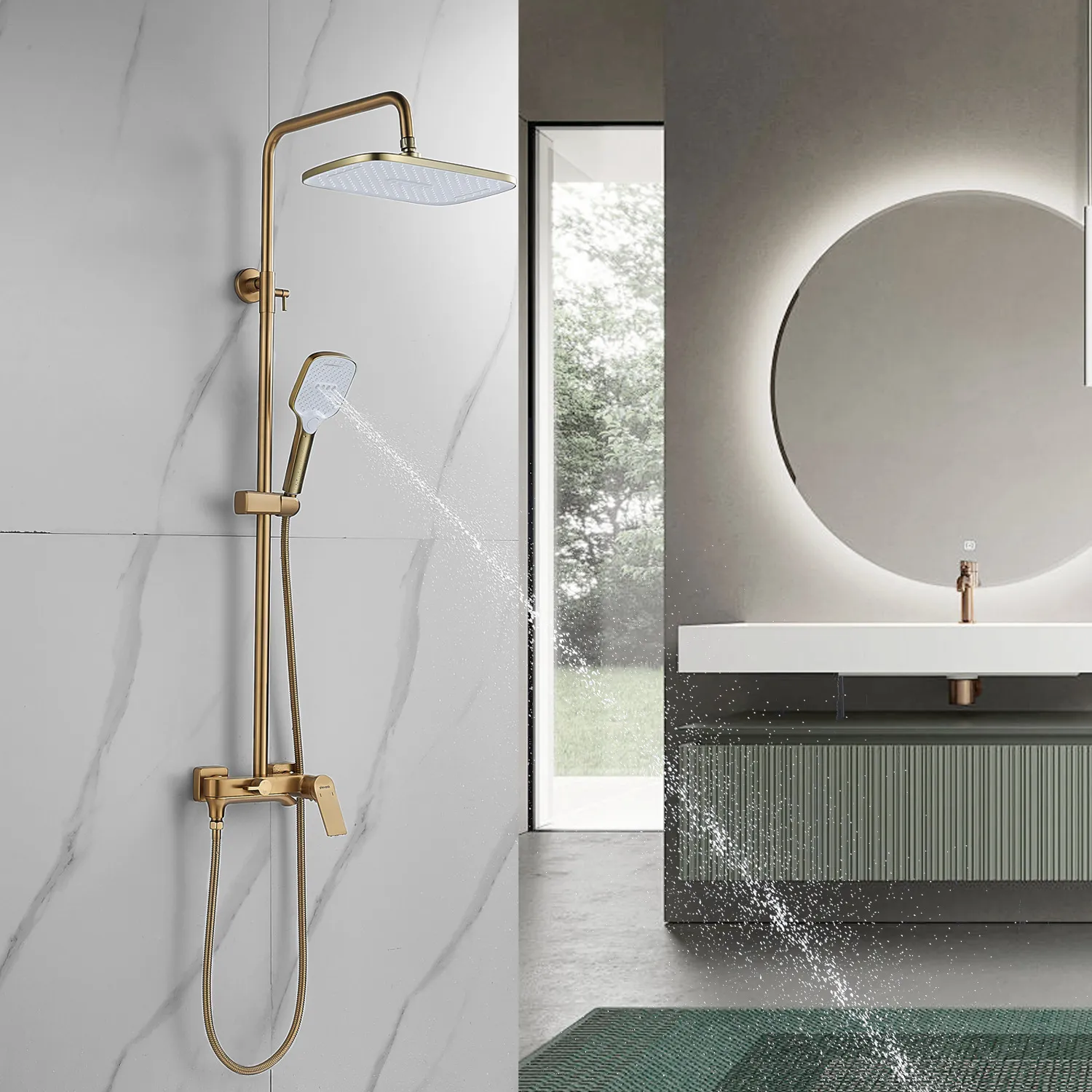 Душевая система Shevanik S4136G, золотой сатин