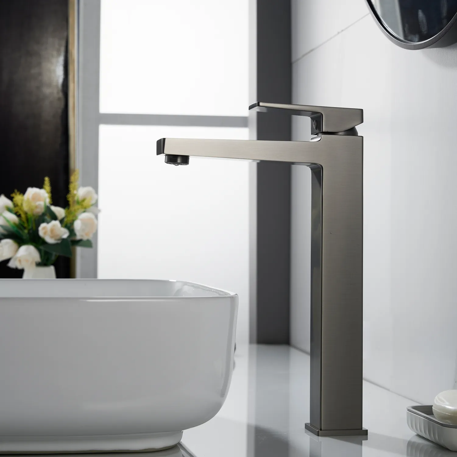 Смеситель для раковины высокий Rose R2811T, оружейная сталь