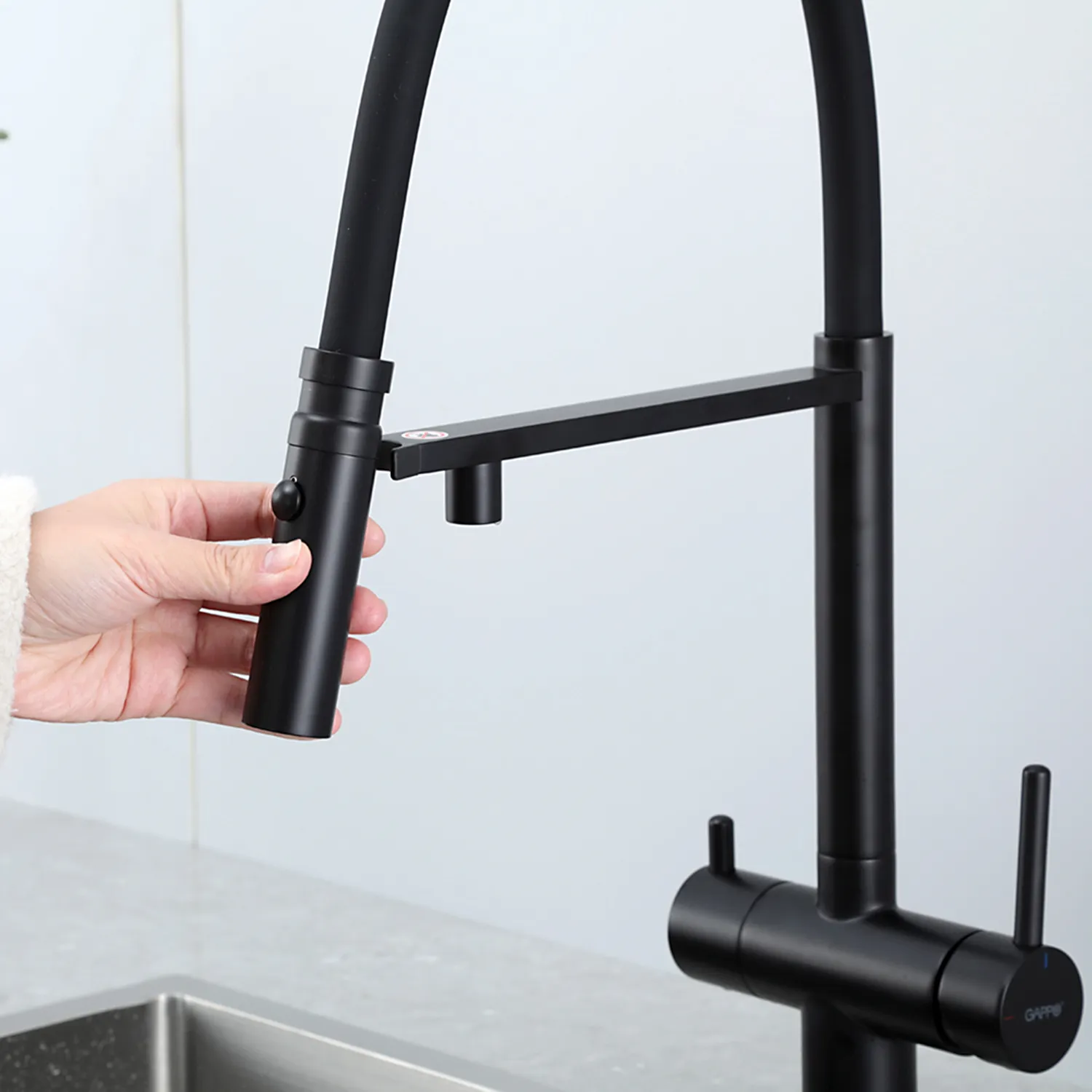 Смеситель для кухни с гибким изливом и подключением фильтра GAPPO G4397-86, черный