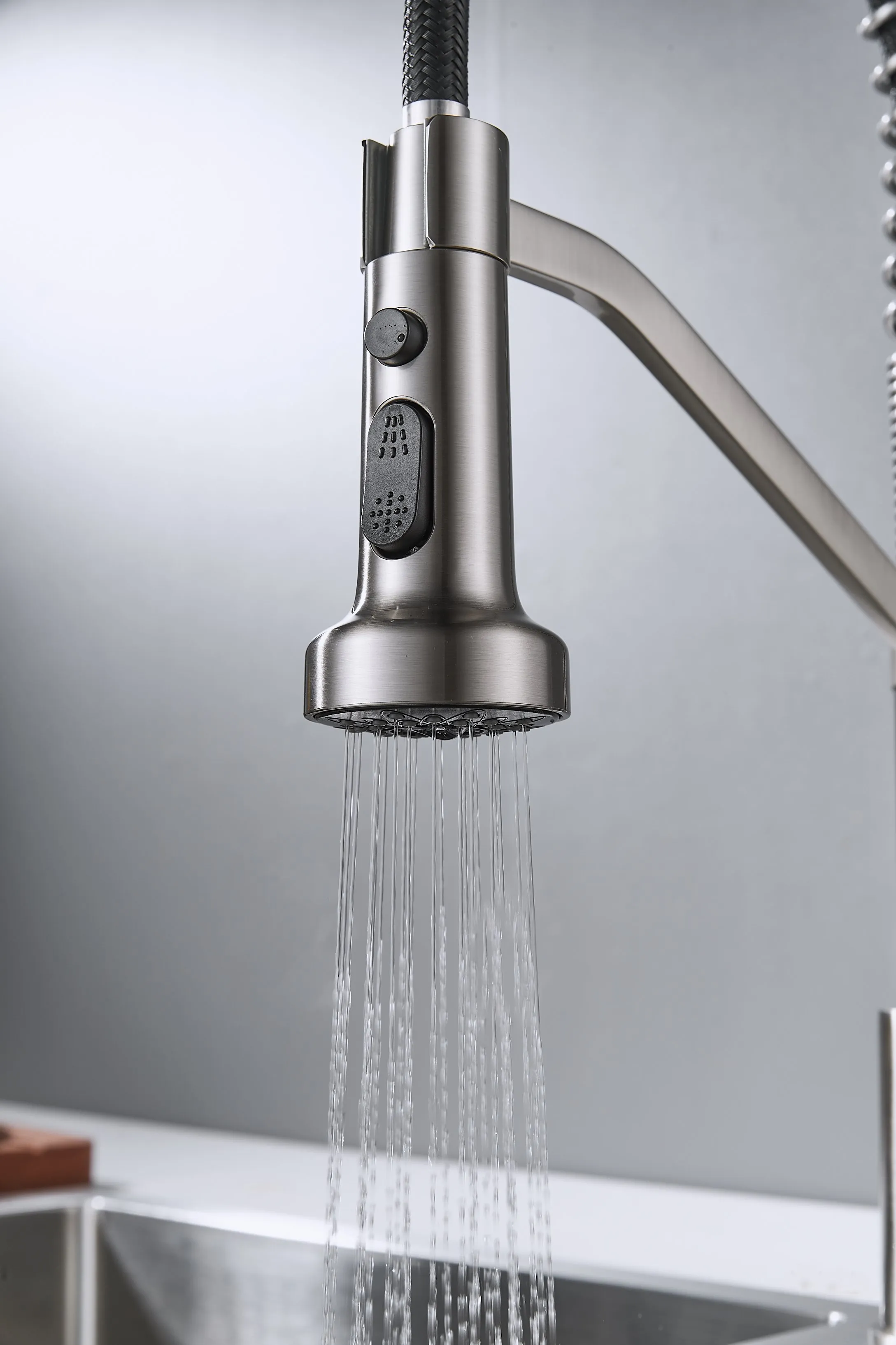 Смеситель для кухни с гибким изливом Shevanik S963L, сатин