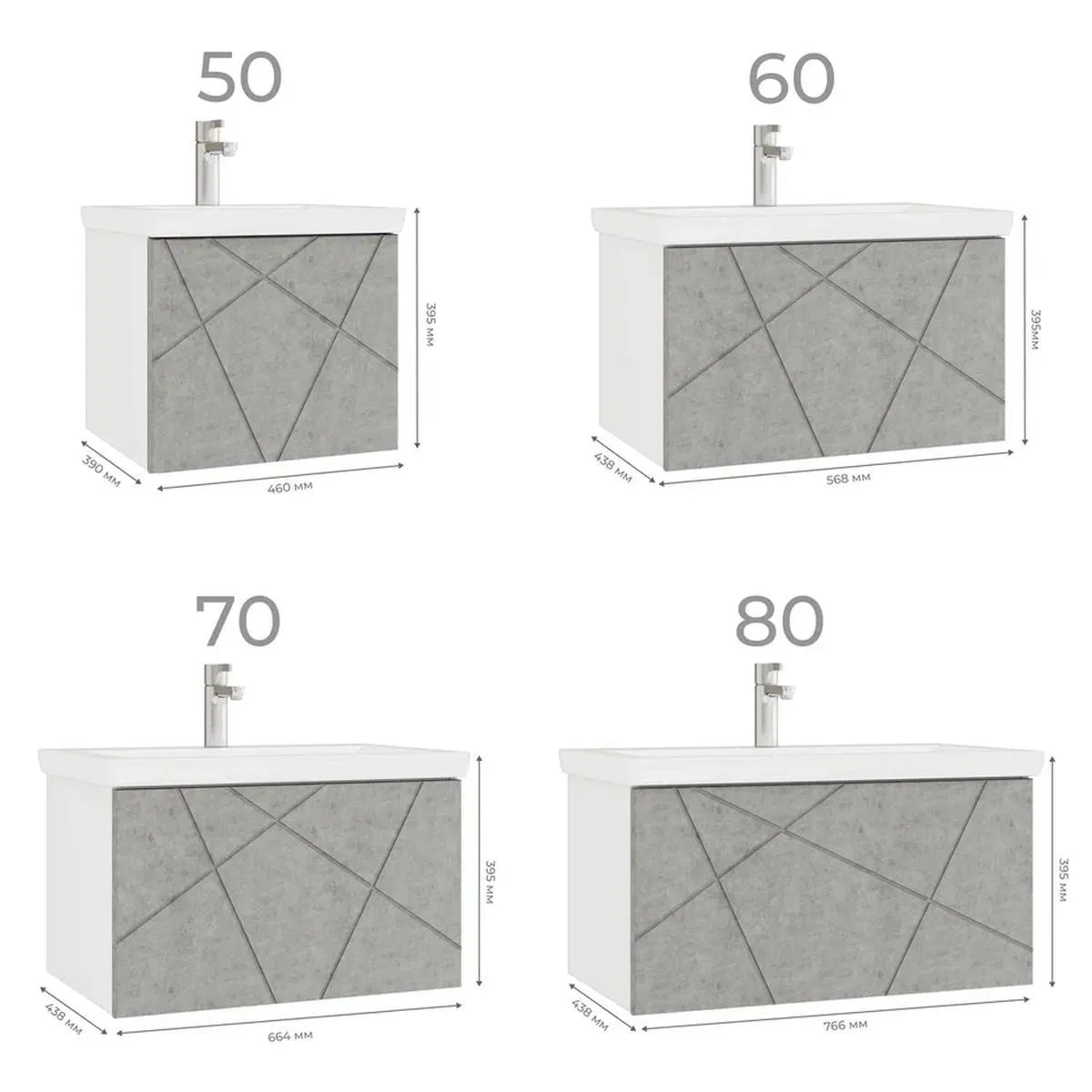 Тумба с раковиной подвесная VIGO Geometry 034 бетон, 70 см