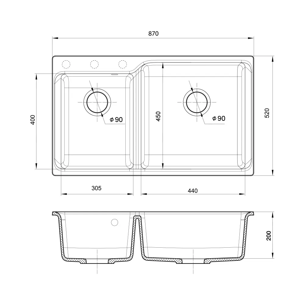 Кухонная мойка Rivelato AXEL X-90D, серый металлик