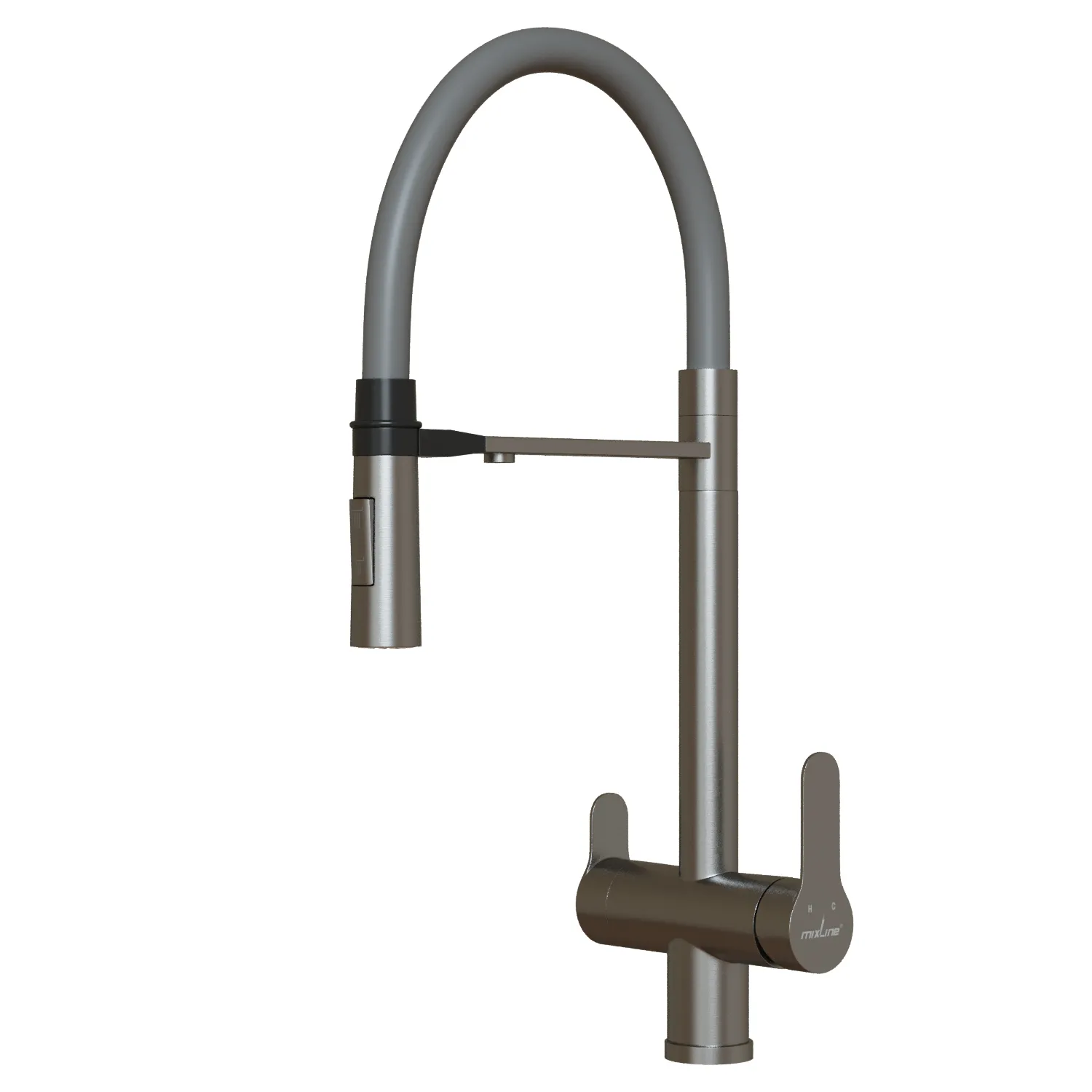 Смеситель для кухни 35k MIXLINE МЛНС-0401/MLSS-0401 СЕРЫЙ гиб.изл магнит,под.к фильтру,п/гайку САТИН (556010)