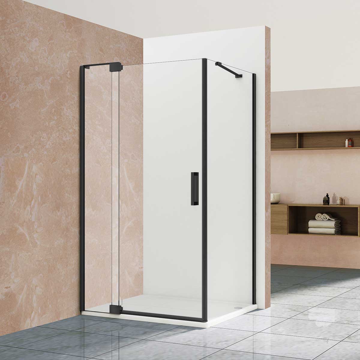 Душевой уголок Vincea Extra (VSR-1E111290CGB) 1100/1200х900 мм, черный, стекло тонированное