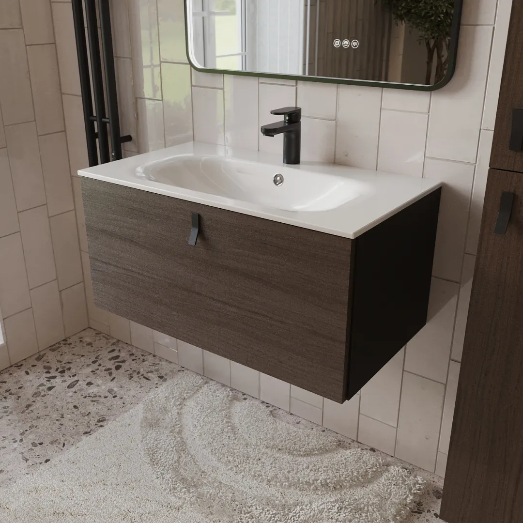 Тумба с раковиной подвесная (80см) Terminus Kontur KON10801200001O, венге/графит