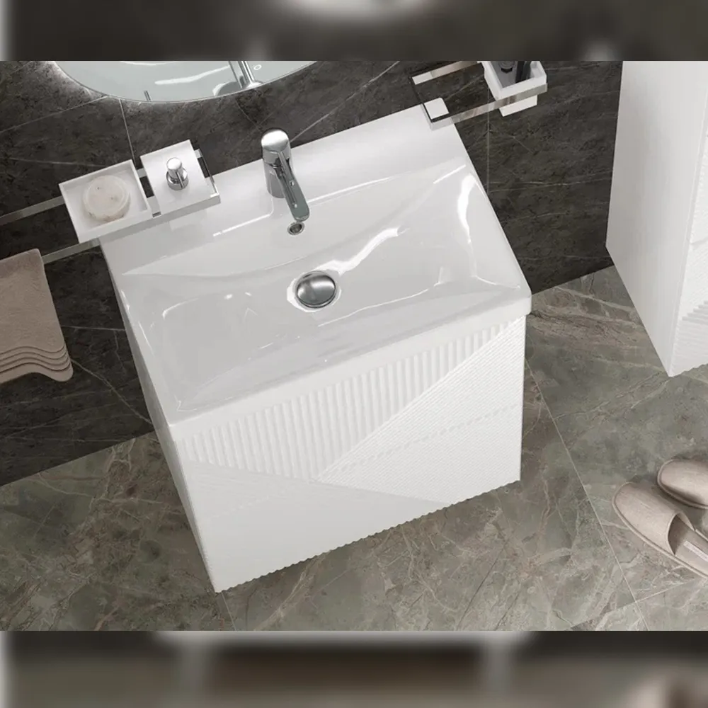 Тумба с раковиной напольная Velvex Edge tn.EDG.9696.60.2Y белый глянец, 60 см