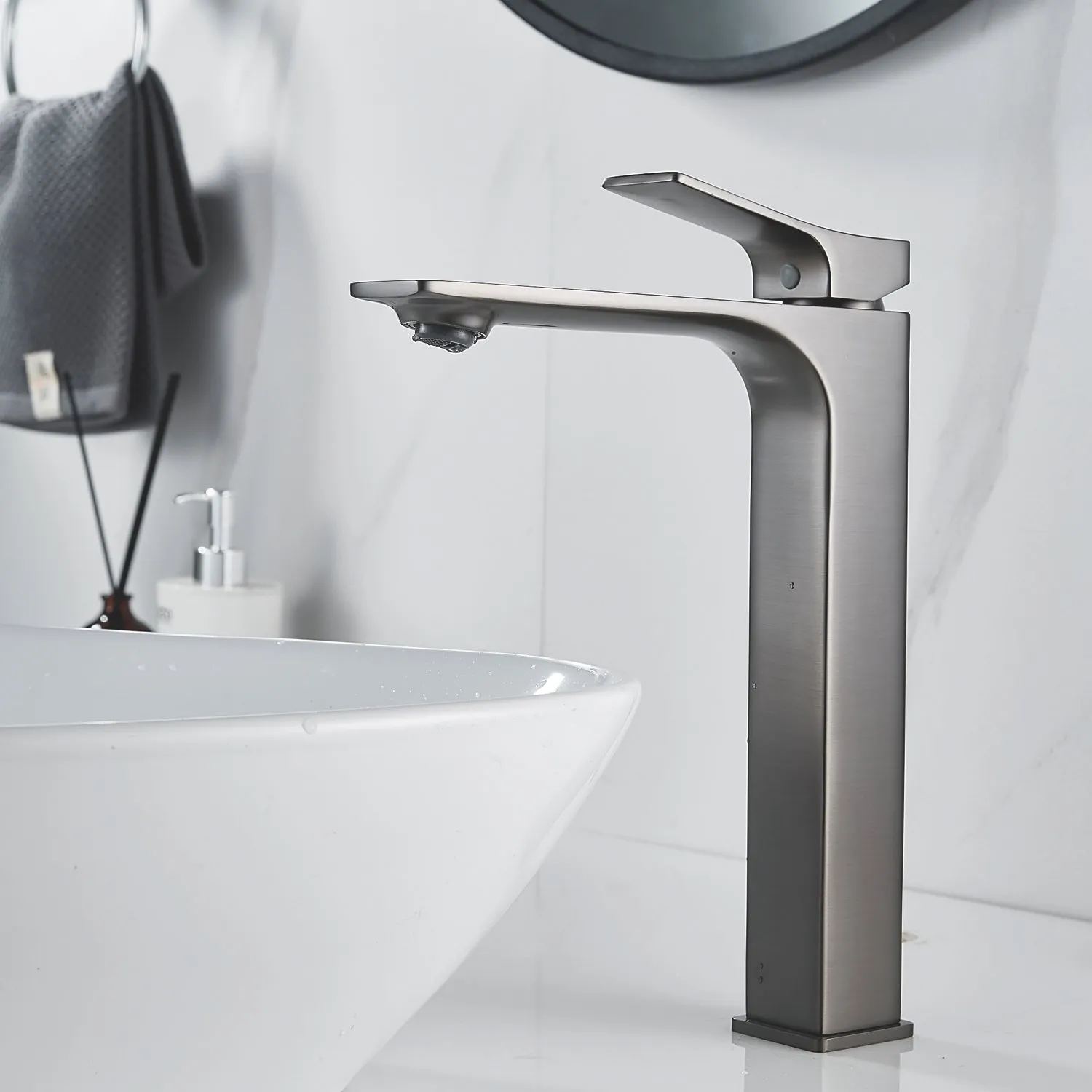 Смеситель для раковины высокий Shevanik S6111T, оружейная сталь