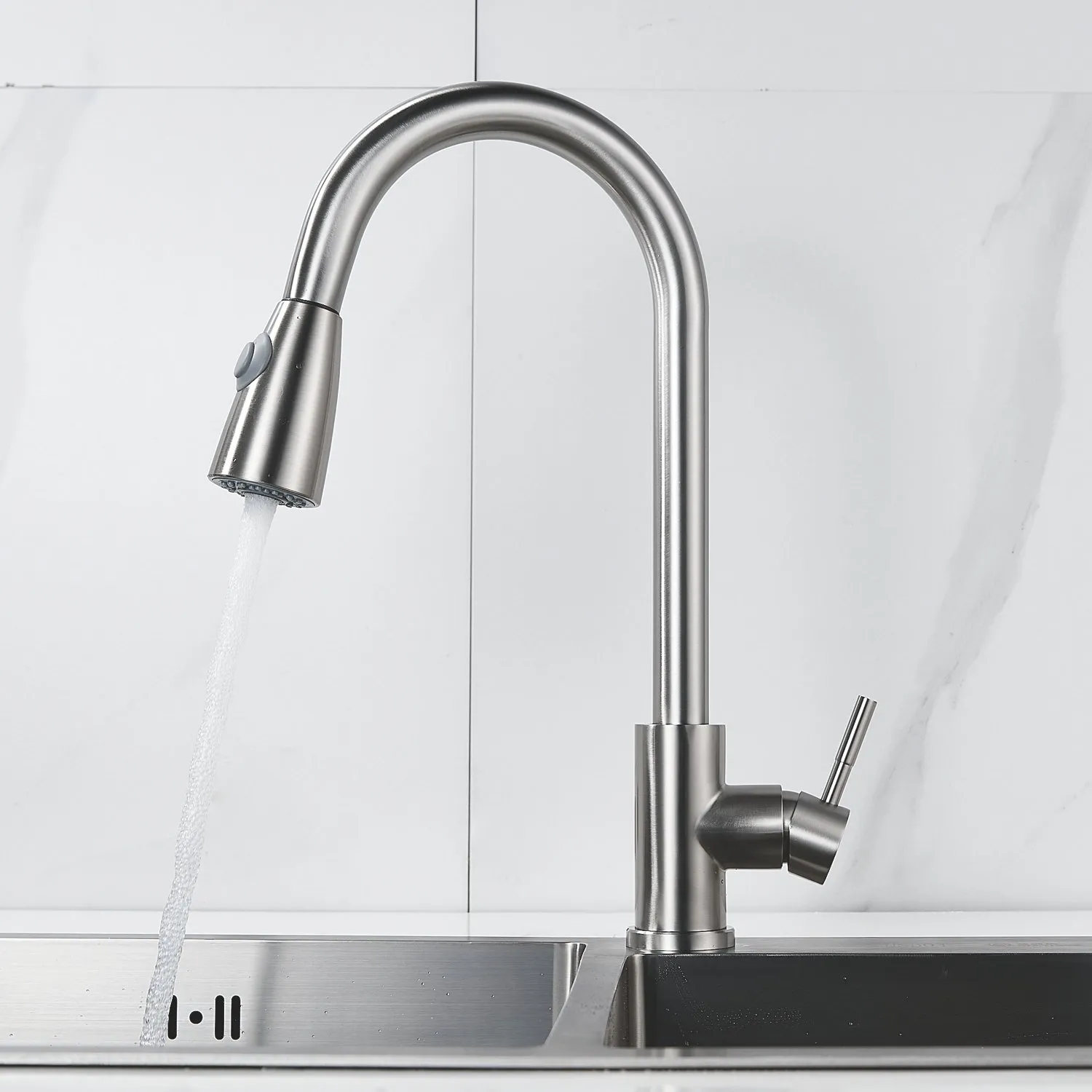 Смеситель для кухни с выдвижным изливом Raffine F213L, сатин