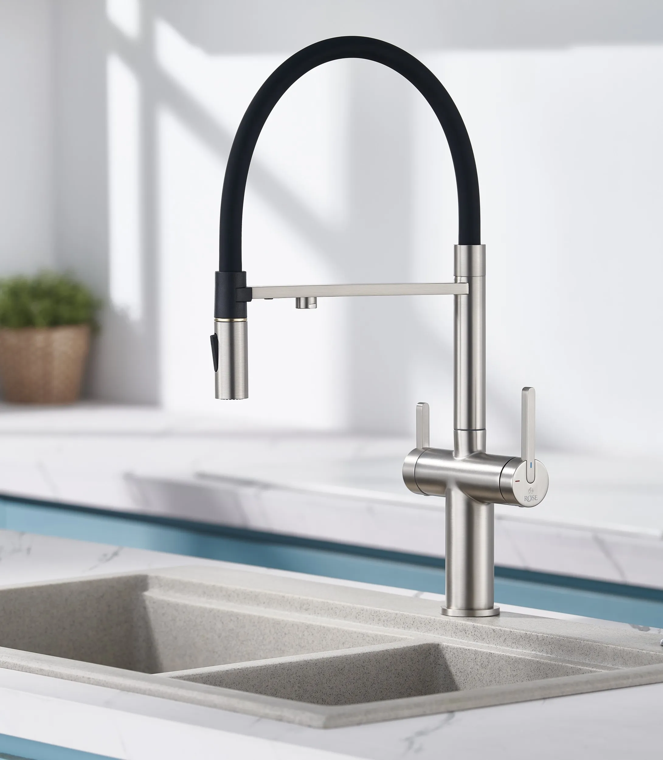 Смеситель для кухни с подключением фильтра для воды Rose R458L, сатин