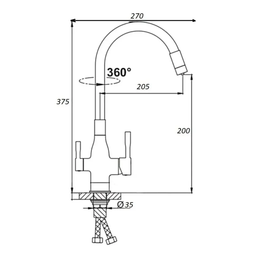 Смеситель для кухни D-Lin D159315-4A, черный