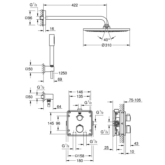 Душевая система с термостатом встроенным Grohe Grohtherm, хром (34730000)