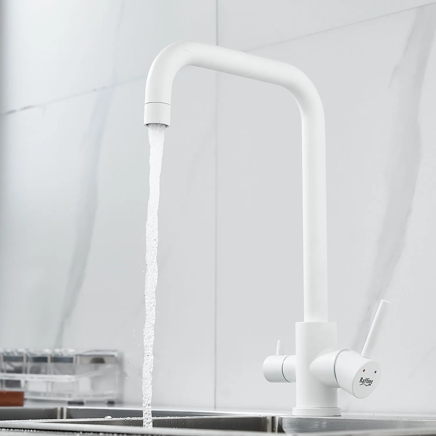 Смеситель для кухни с подключением фильтра воды Raffine F118C, белый