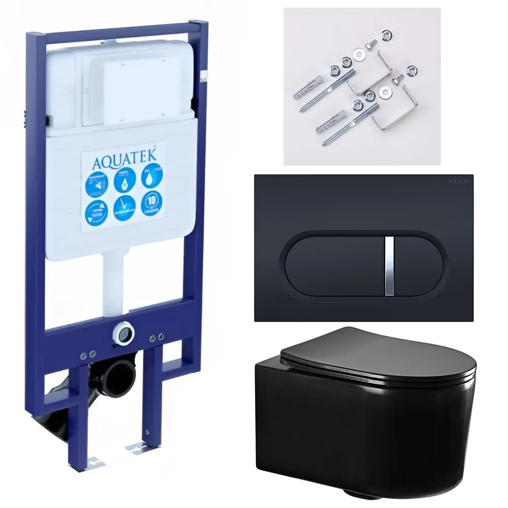 SET AQUATEK МИЯ-MB-045 4в1 (рама AQUATEK Standard INS-0000020+ крепеж KKI-0000002+клавиша KDI-0000045+унитаз AQ2004-MB с тонким сиденьем soft-close